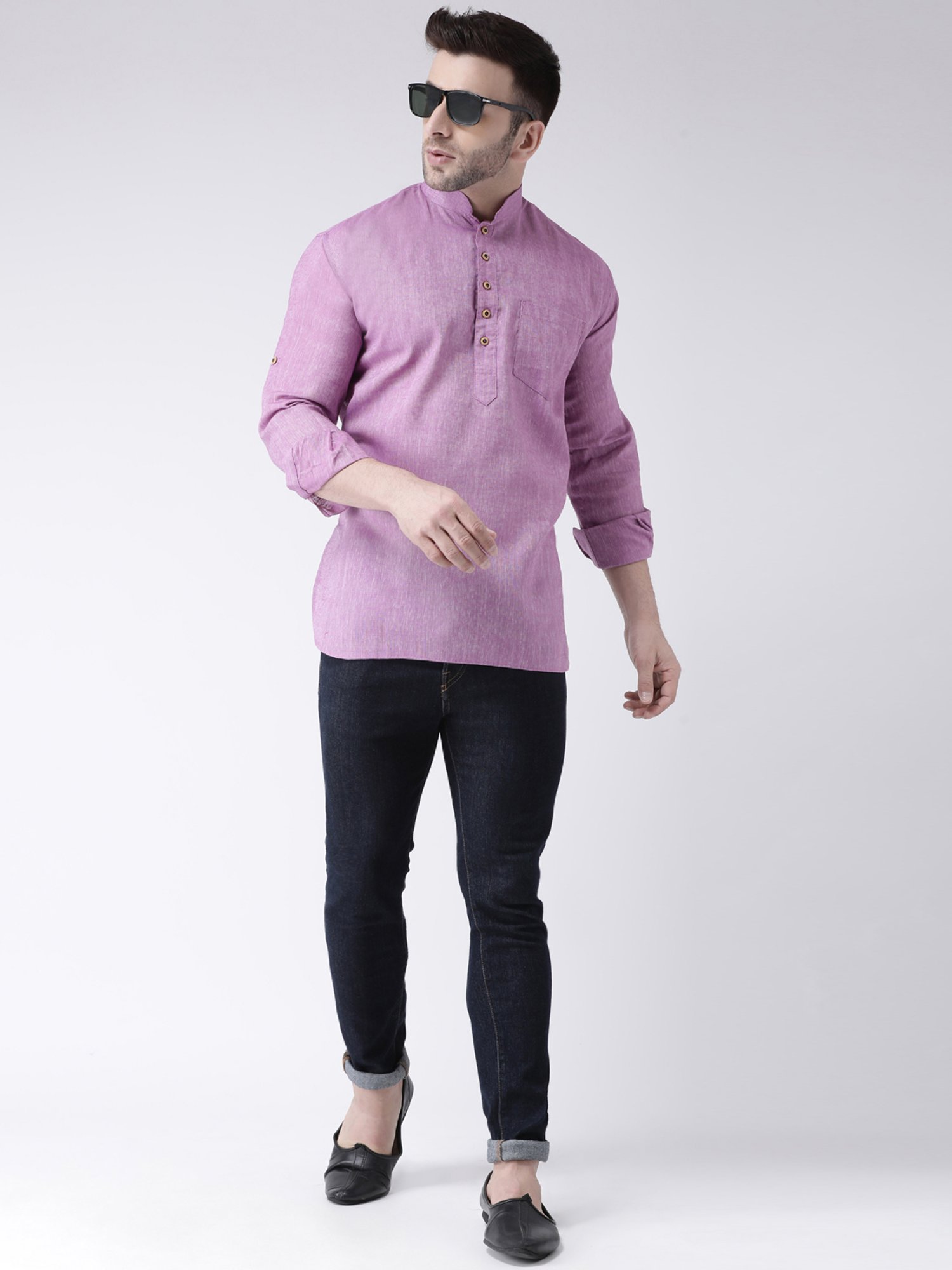 Hangup Plus Purple Slim Fit Short Kurta