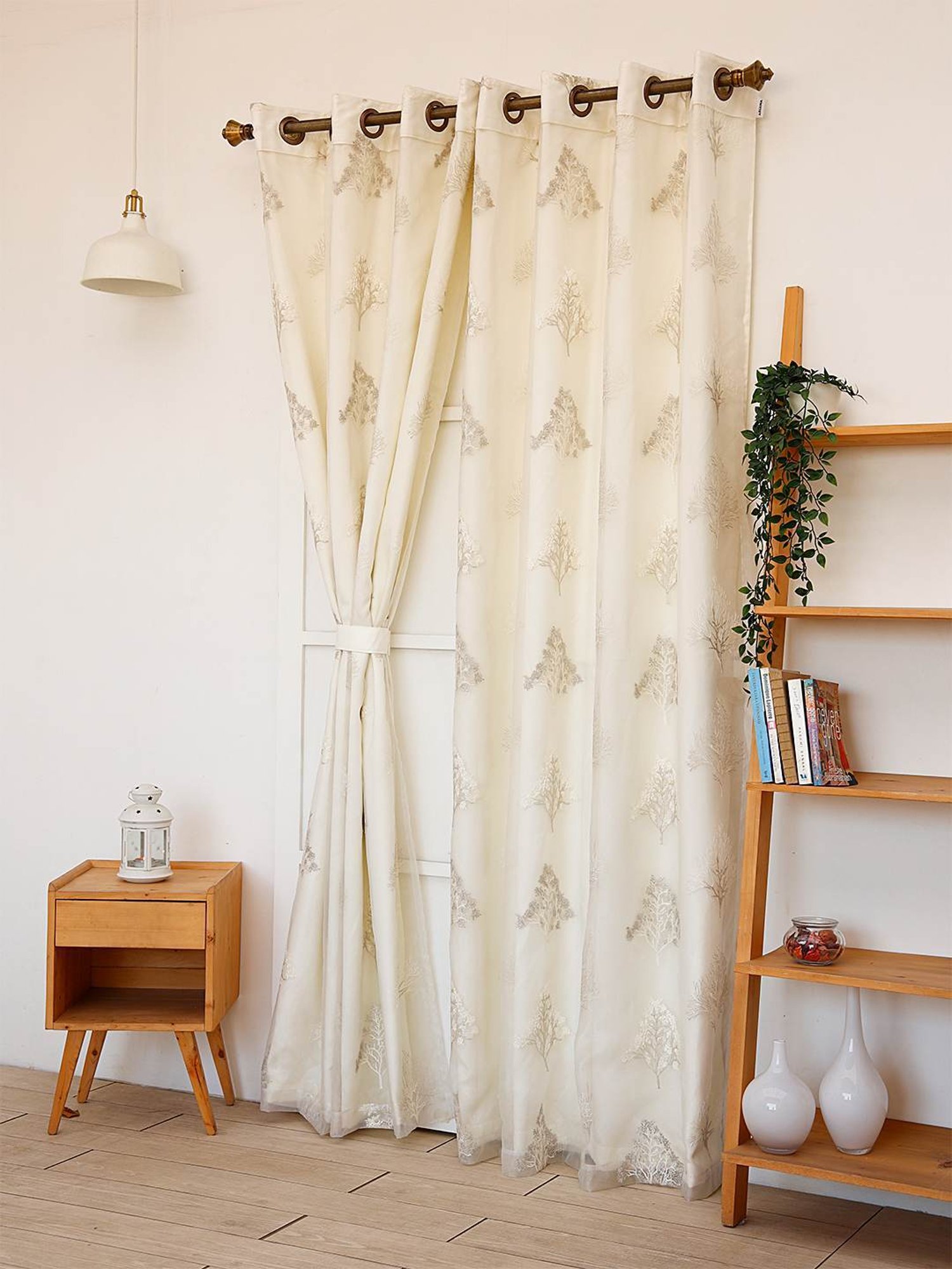 Ariana Embroidery Silver Polyester 5 ft Window Curtain