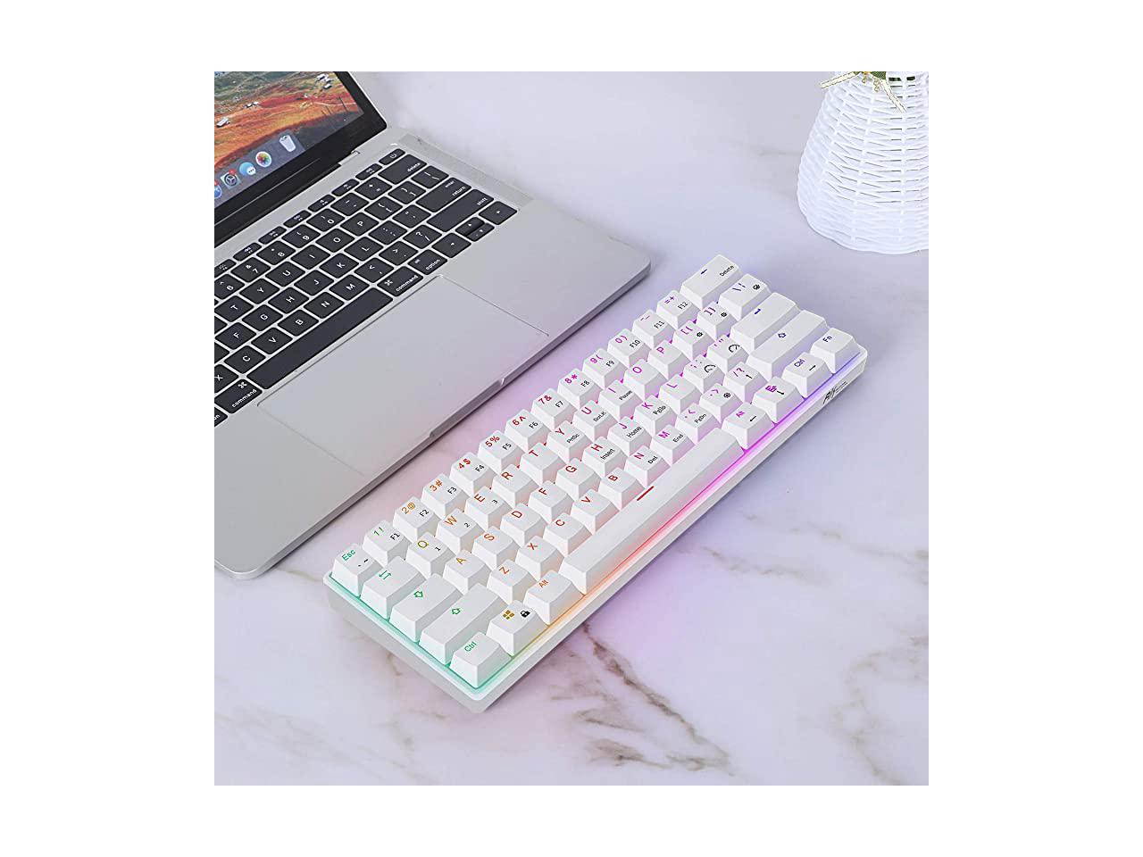 Royal Kludge RK61 Mechanical Bluetooth 3.0 Wired/Wireless 61 Keys Multi-Device RGB Backlit Gaming/Office Keyboard for iOS, Android, Windows and Mac with Rechargeable Battery, Blue Switch - White