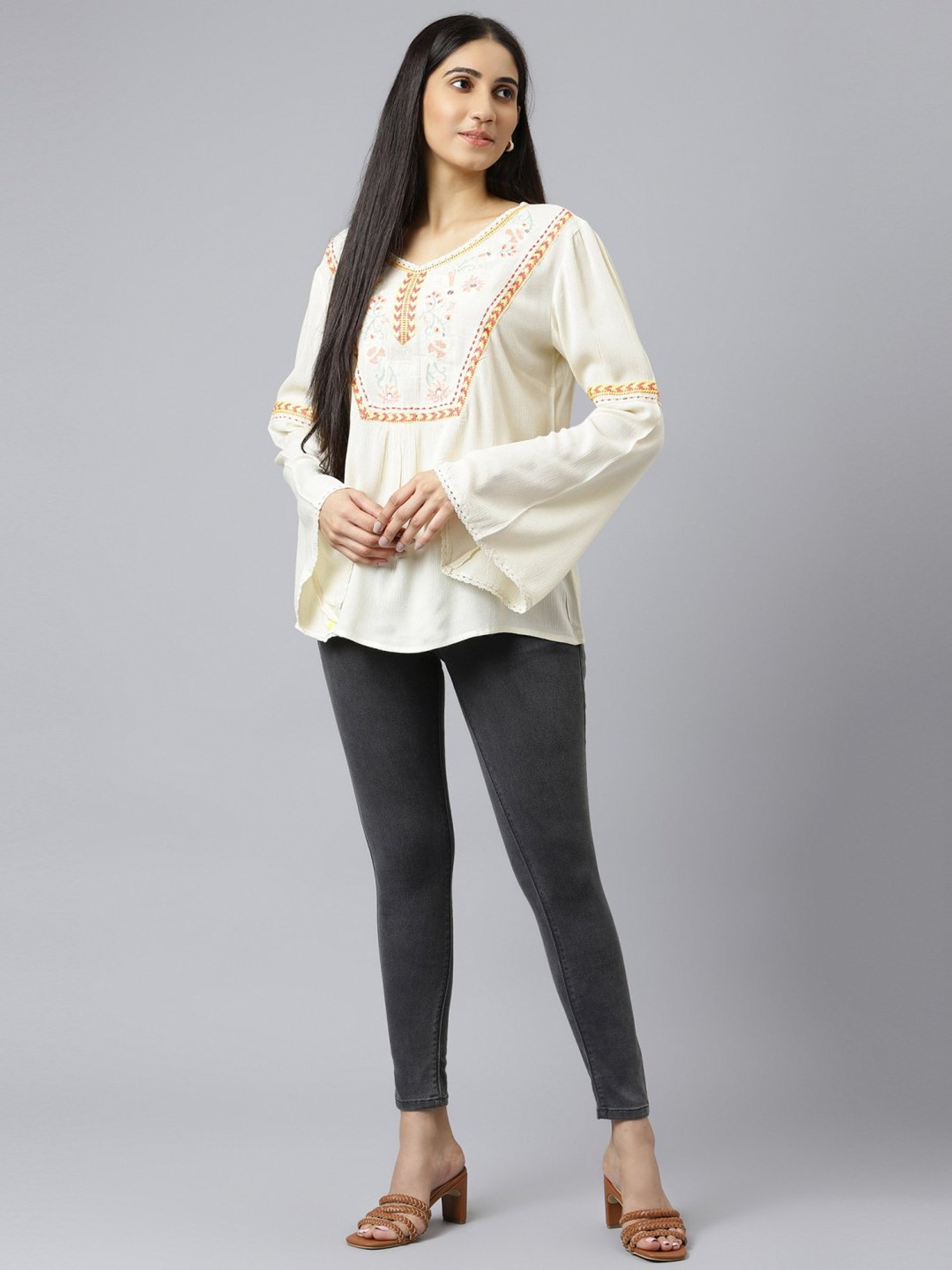 W Off-White Embroidered Tunic