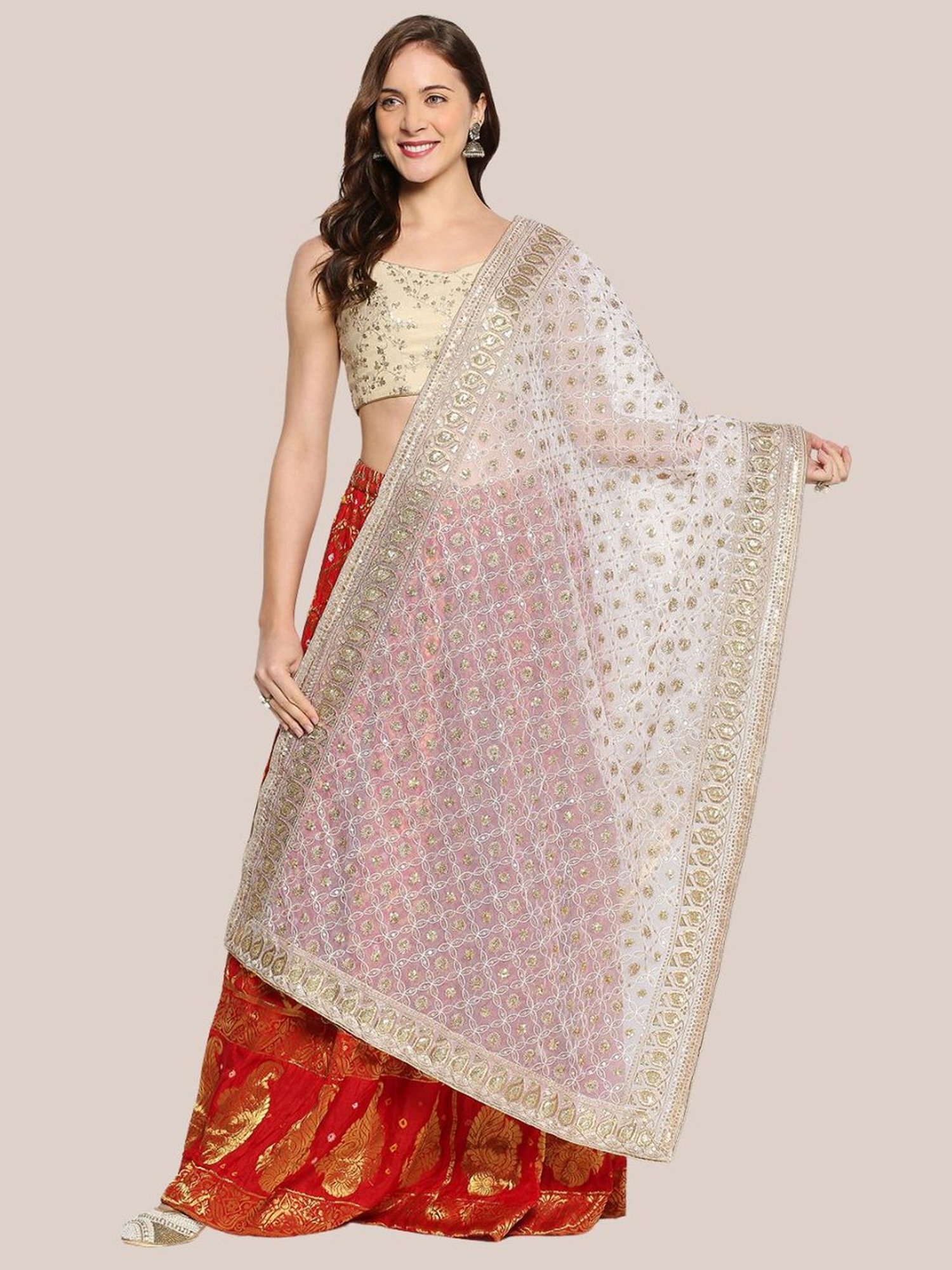 Dupatta Bazaar White Embroidered Dupatta