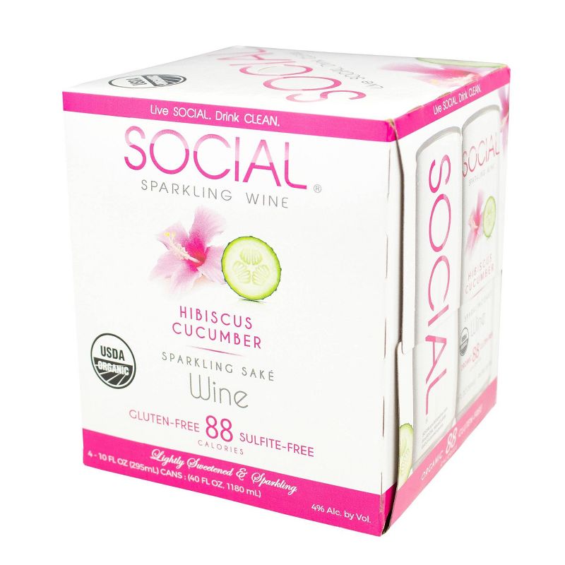 SOCIAL Hibiscus Cucumber Sparkling Sake Wine - 4pk/10 fl oz Cans