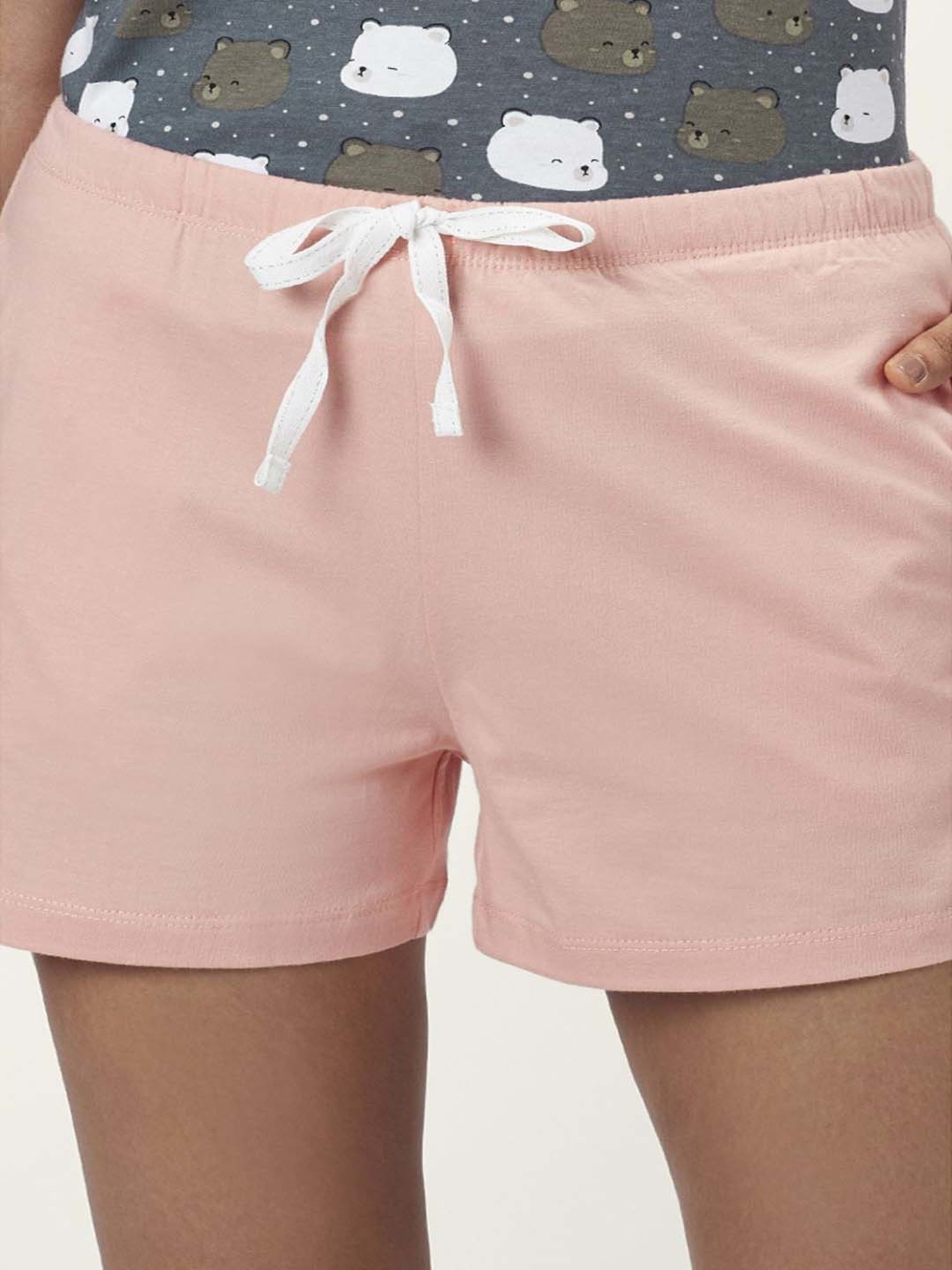 Dreamz by Pantaloons Grey Pink Cotton Graphic Print T-Shirt Shorts Set