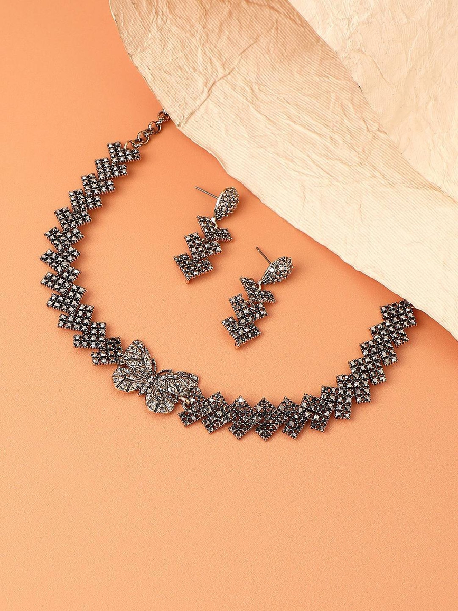 Sohi Women's Embellished Butterfly Jewellery Set - Dark Silver