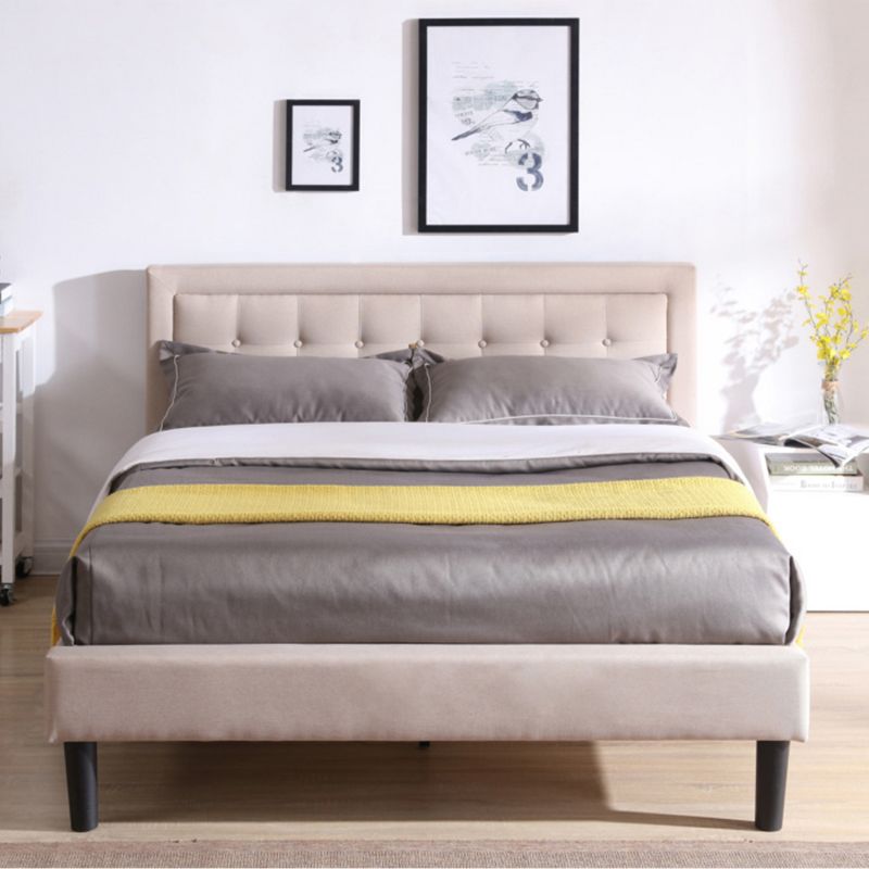 Classic Brands Mornington Modern Contemporary Style Button Tufted Headboard Upholstered Rails Low Profile Platform Bed Frame, Full, Linen