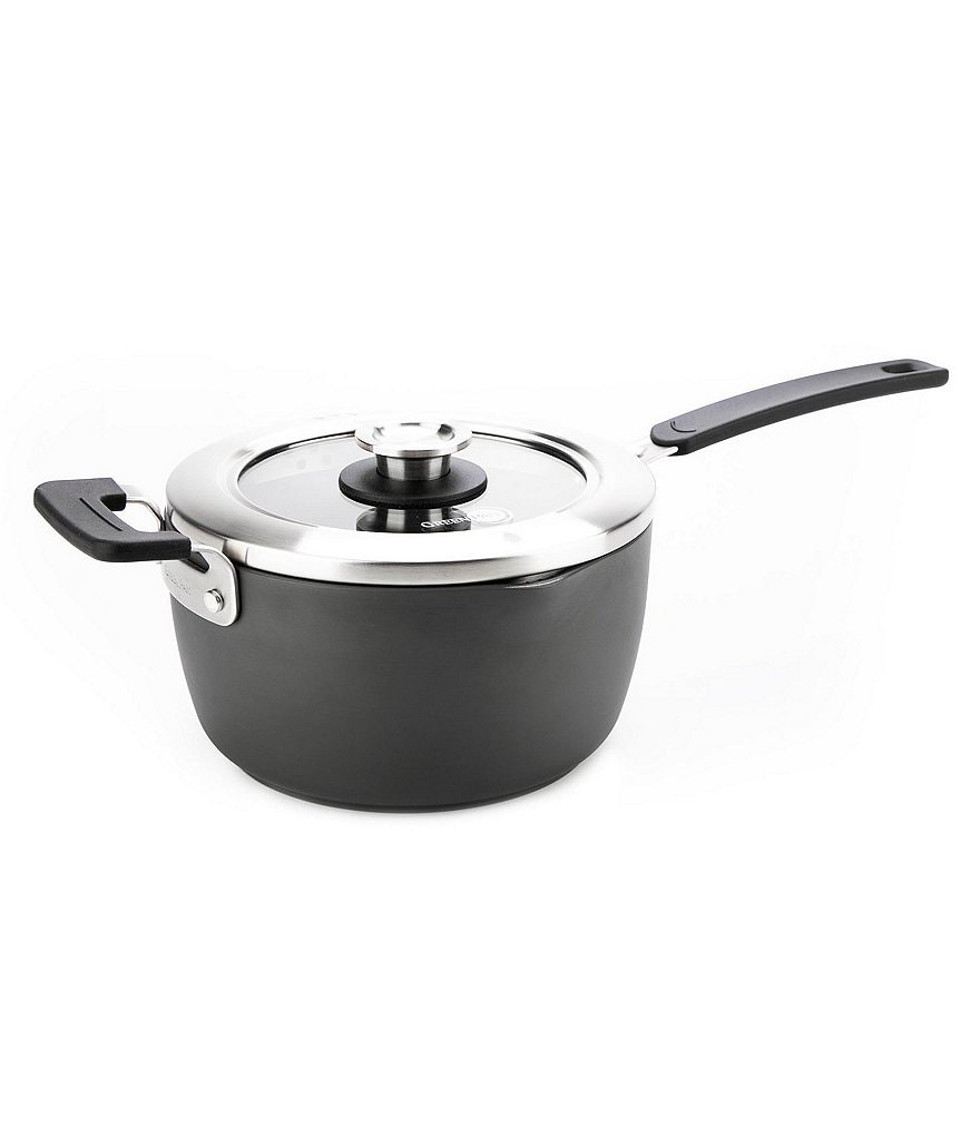 GreenPan Levels Hard Anodized Stackable Ceramic Non-Stick Saucepan with Straining Lid, 3-Quart