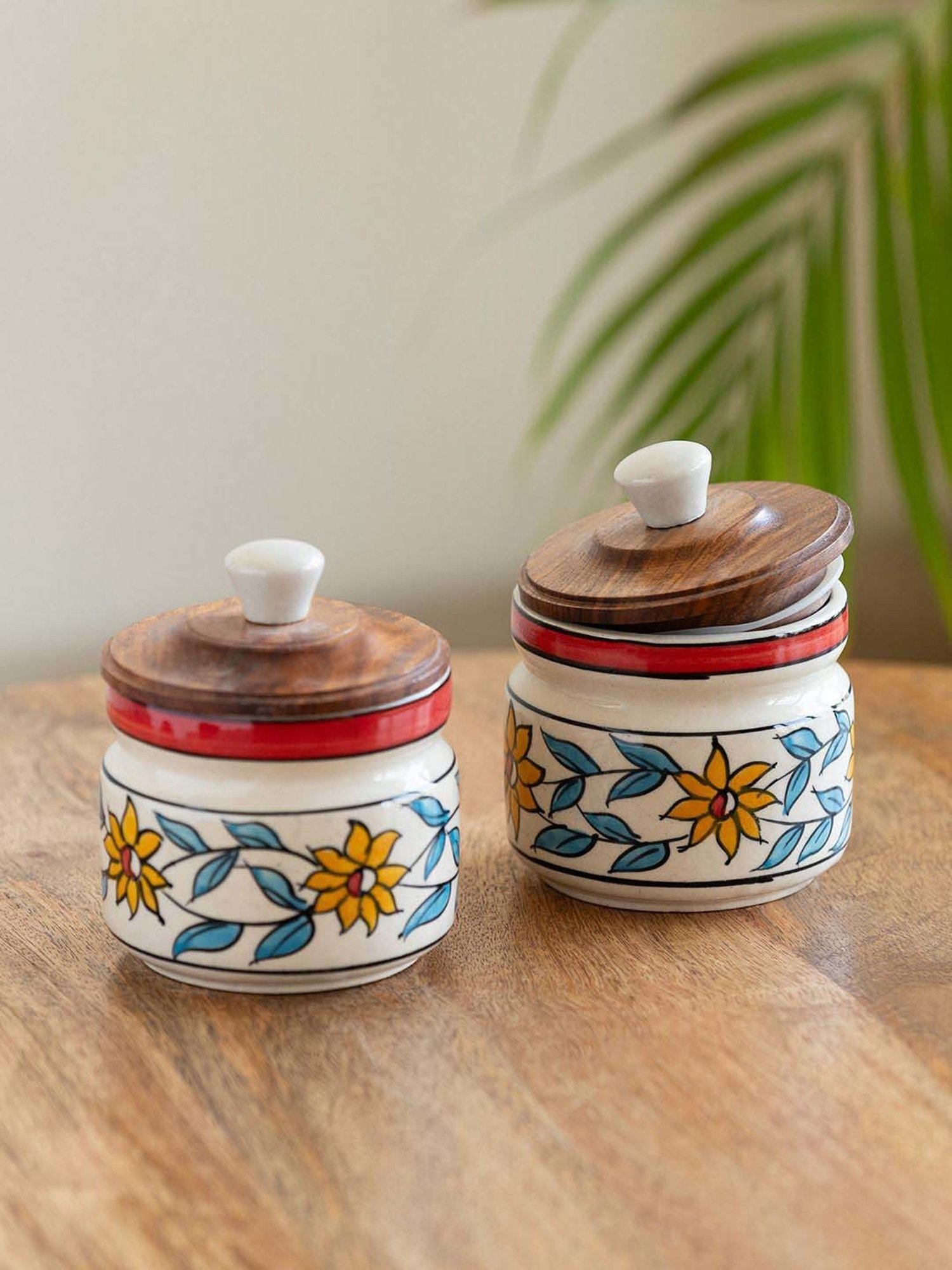 ExclusiveLane White & Brown Ceramic Persian Floral Air-Tight Storage Container - Set of 2