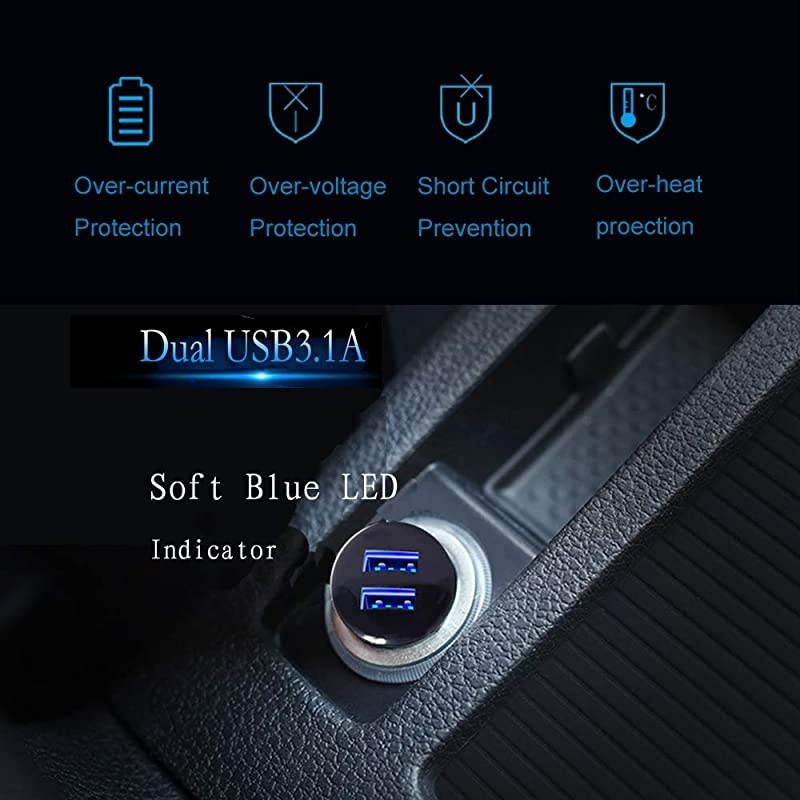 Charger, 2 Pack Dual USB Port 3.1A+3.1A Charger Adapter, Flush Fit Adapter with Blue LED, Fast Charging, USB Charger Compatible with iPhone XR/Xs/Max,iPad Pro,Galaxy,HTC, etc