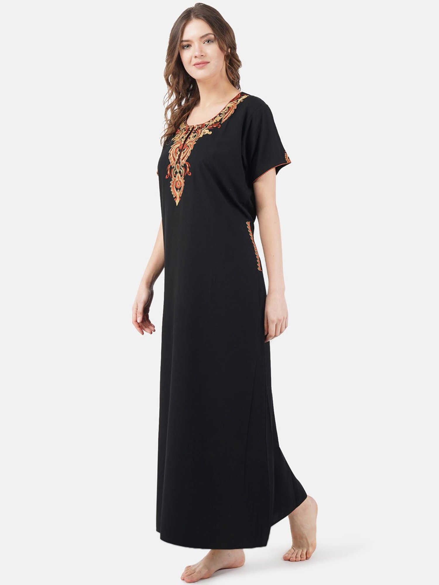 KOI SLEEPWEAR Black Embroidered Nighty