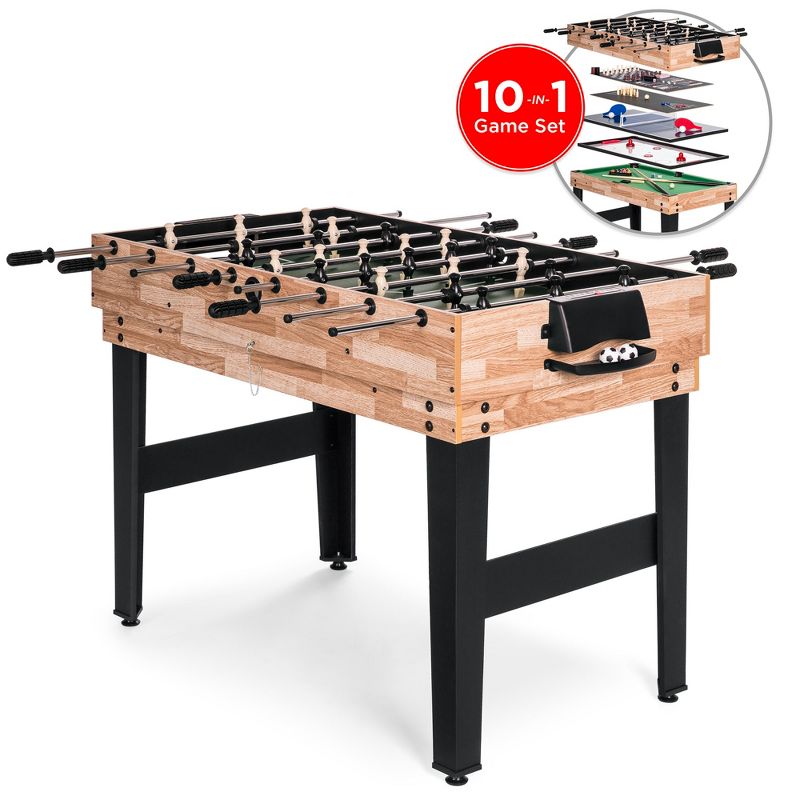 Best Choice Products 2x4ft 10-in-1 Combo Game Table Set w/ Pool, Foosball, Ping Pong, Hockey, Bowling, Chess, and More