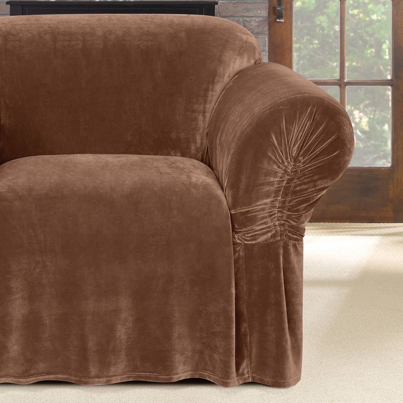 Stretch Plush Cinched Arm Chair Slipcover Brown - Sure Fit
