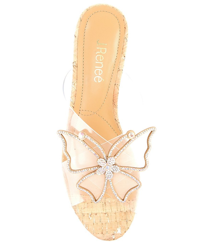 J. Renee Harita Rhinestone Studded Butterfly Detail Clear Wedge Sandals