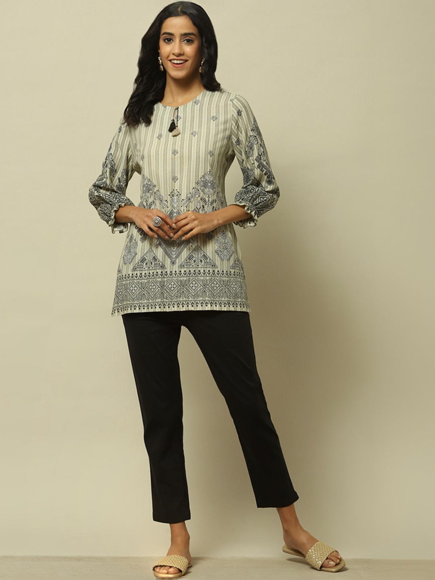 Rangriti Beige Printed Tunic