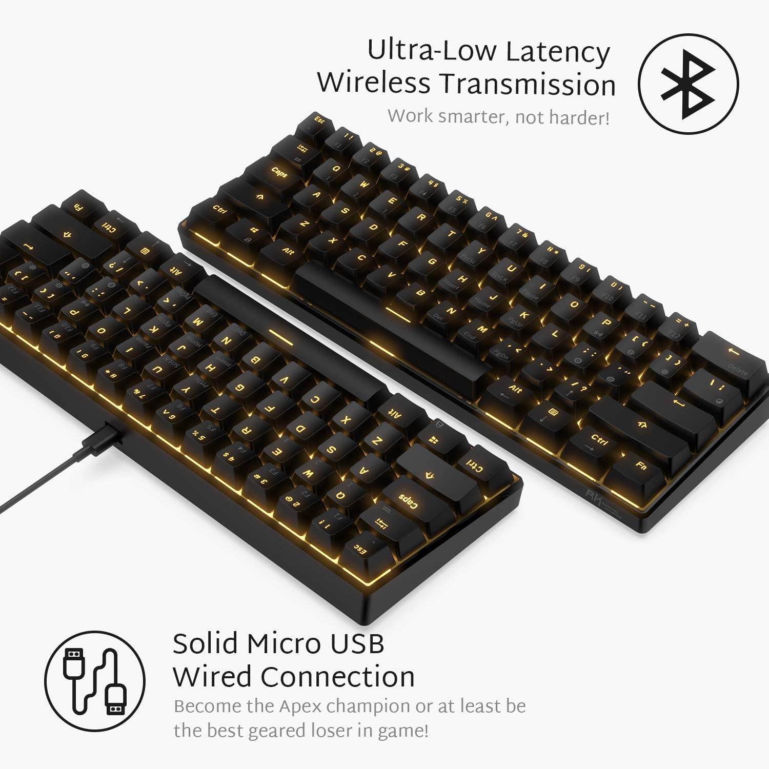 RK61 Wireless 60% Mechanical Gaming Keyboard, Ultra-Compact Bluetooth Mechanical Keyboard with 10 Hours Battery Life and Mechanical feel, Compatible  Suitable for PC, notebook computer game office