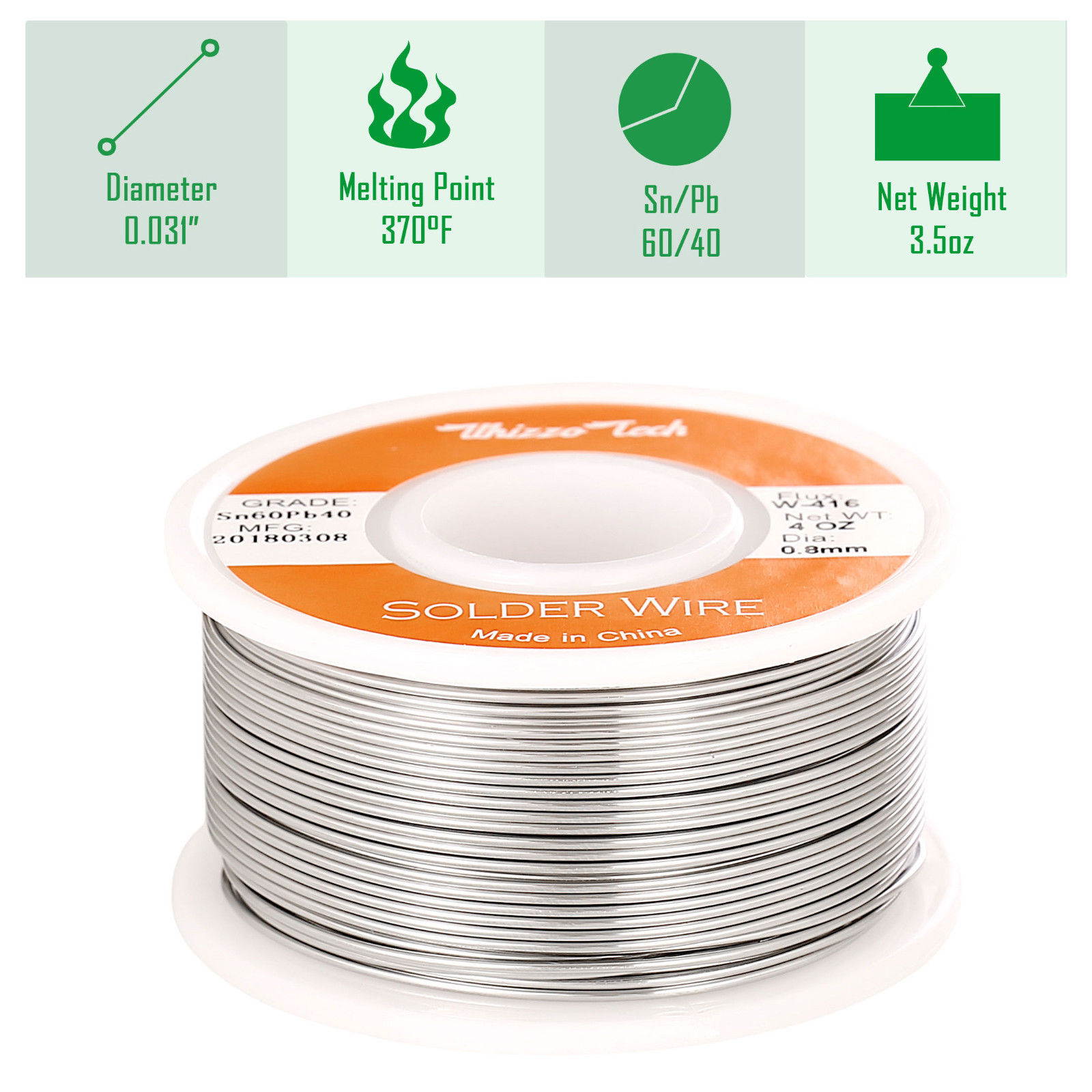 60/40 Rosin Core Solder Wire with Flux Soldering Sn60 Pb40 Flux .031"/0.8mm 4oz