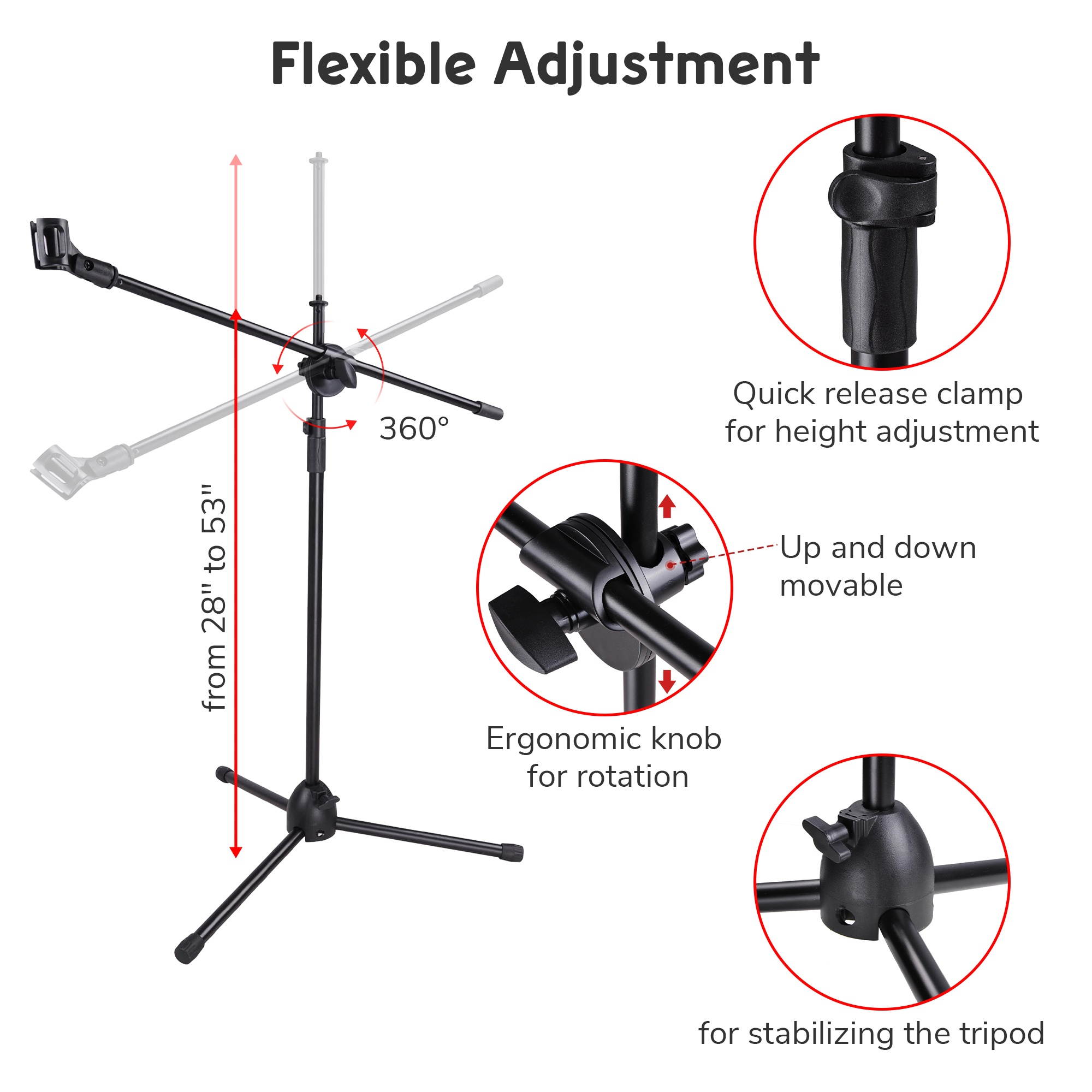 4 Pack Microphone Boom Arm Stand Tripod Holder Mic Clip Adjustable Height Mount