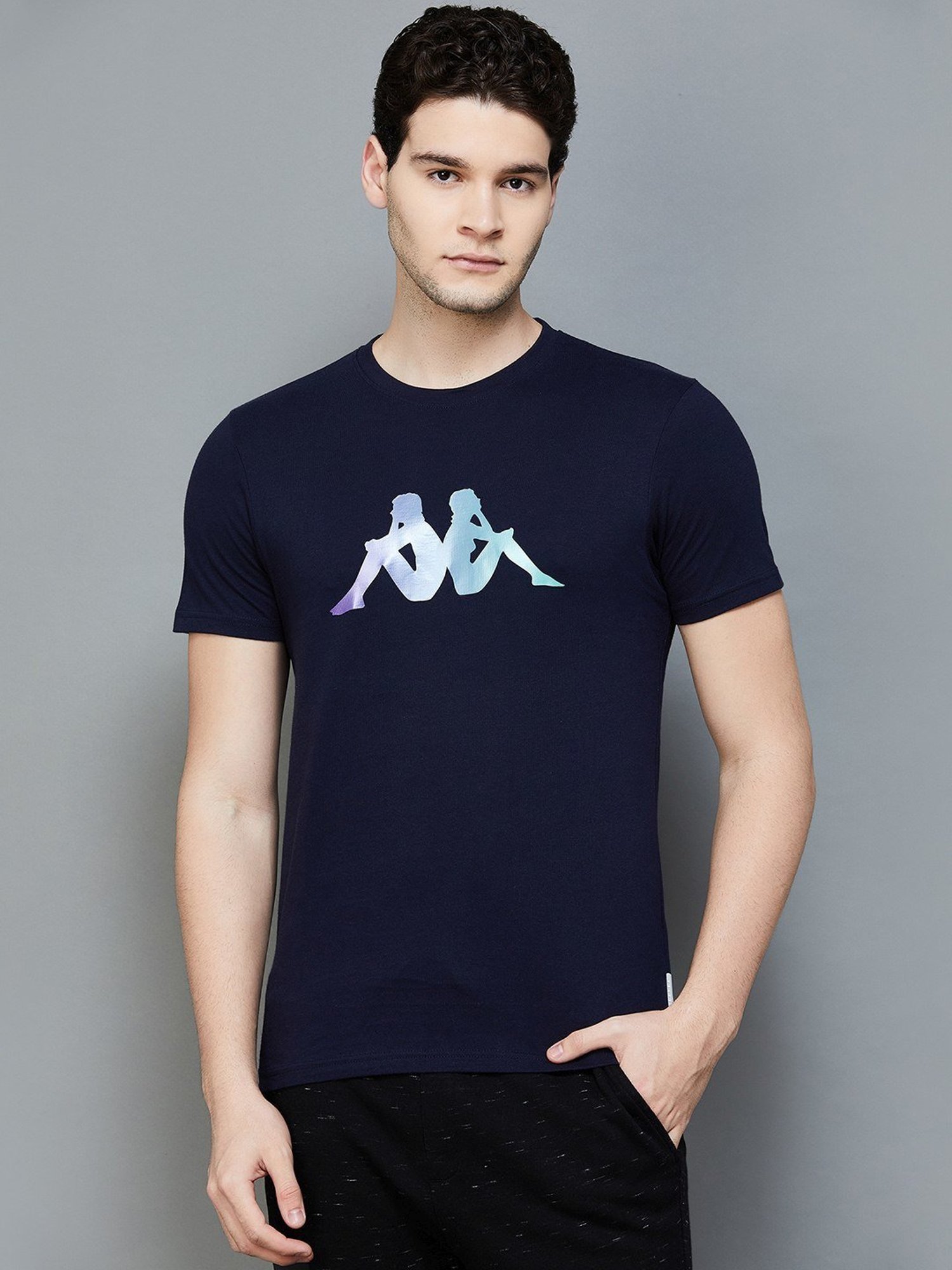 KAPPA Navy Cotton Regular Fit Printed T-Shirt