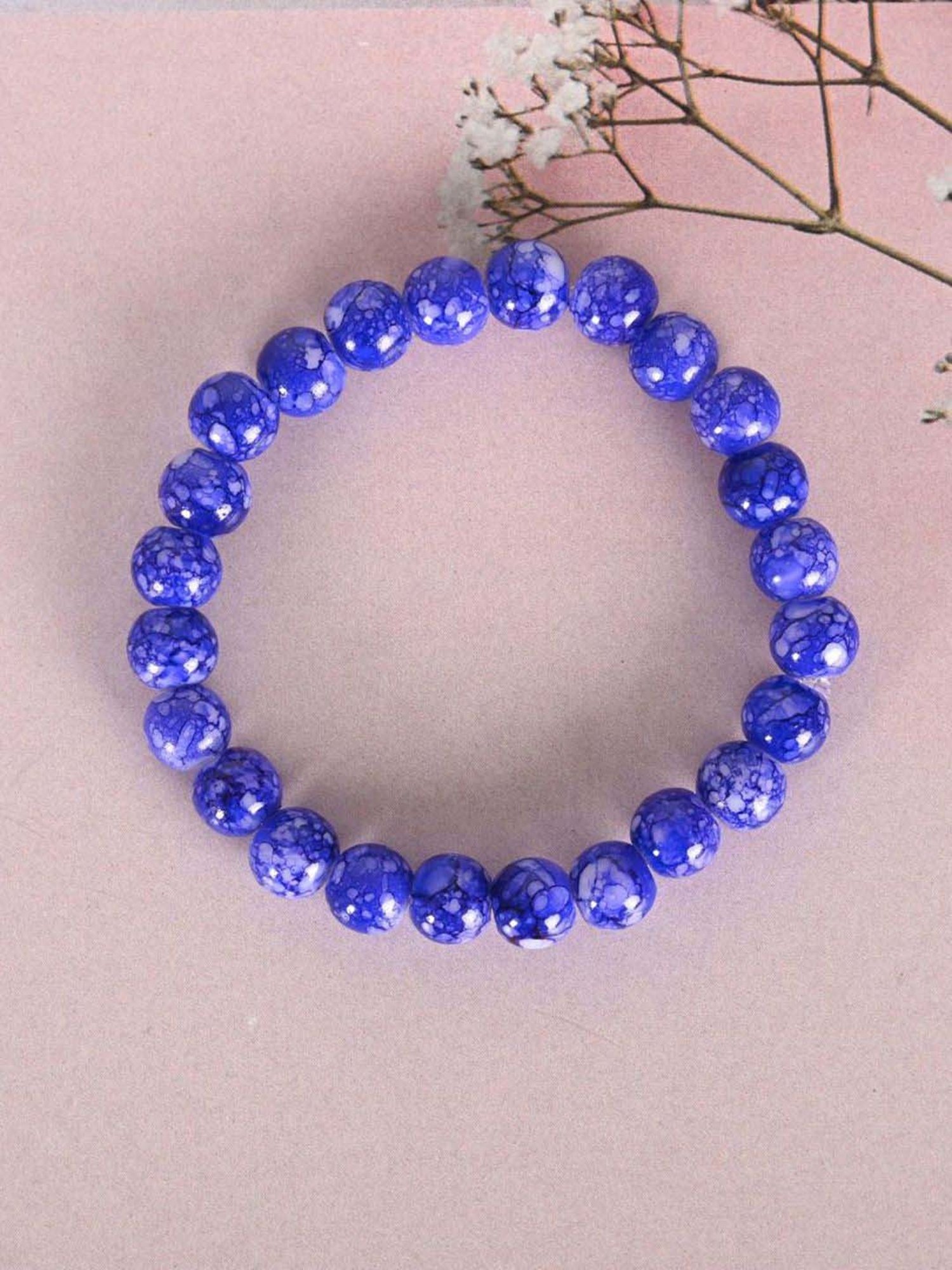 NVR Blue Marbel Crystal Elasticated Bracelet for Unisex