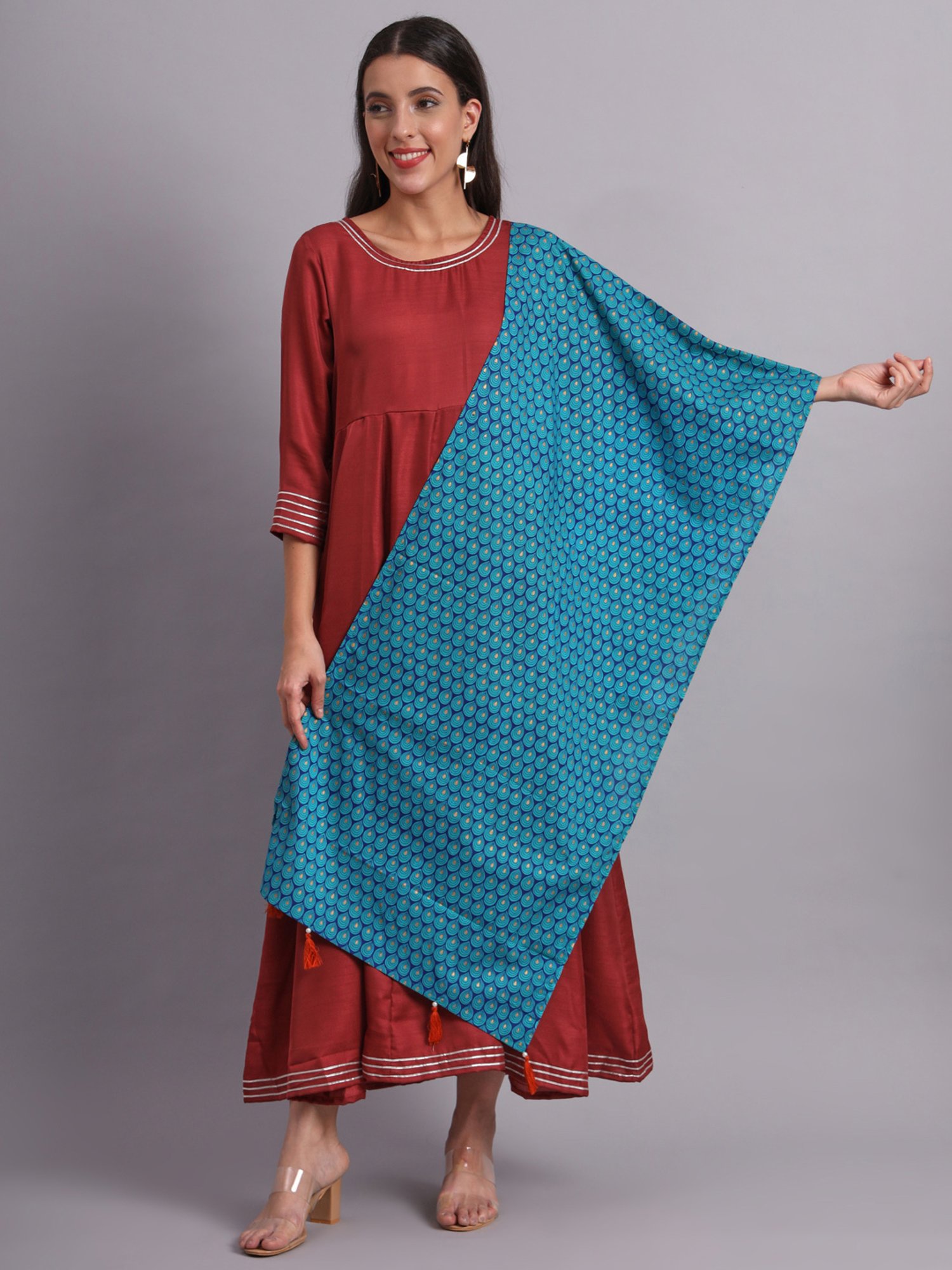 DECKEDUP Blue Printed Dupatta