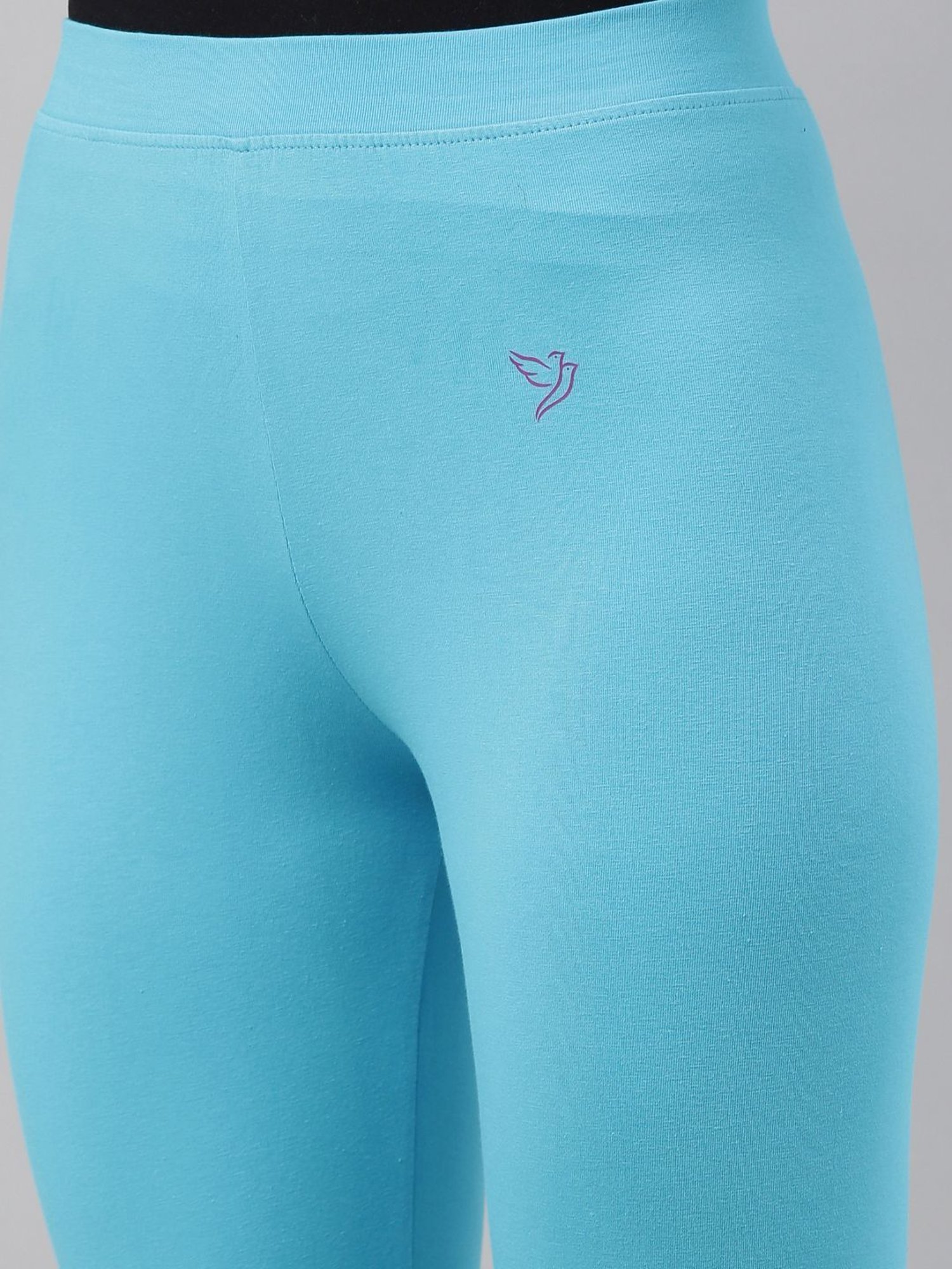 TWIN BIRDS Blue Cotton Full Length Leggings