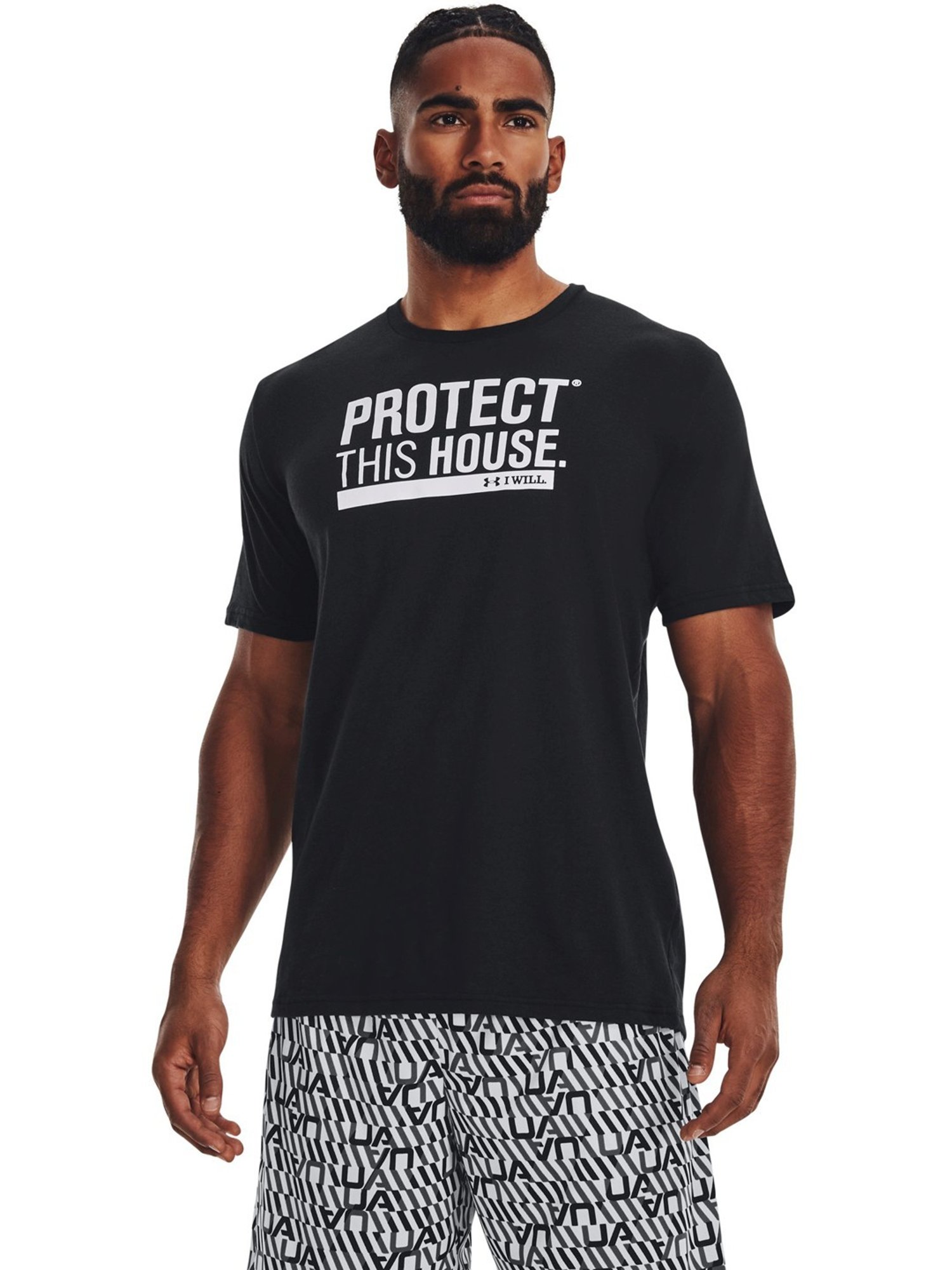 Under Armour Black Cotton Regular Fit Printed Sports T-Shirt