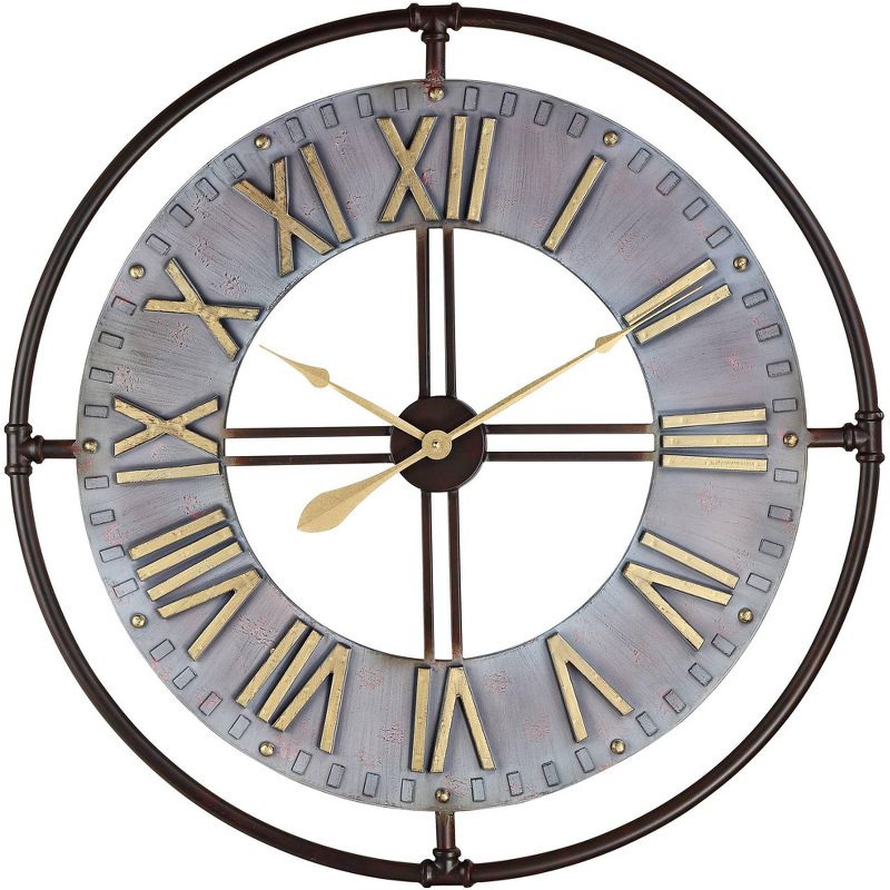 River Parks Studio Industry 33" Wide Steel and Gold Open-Face Wall Clock