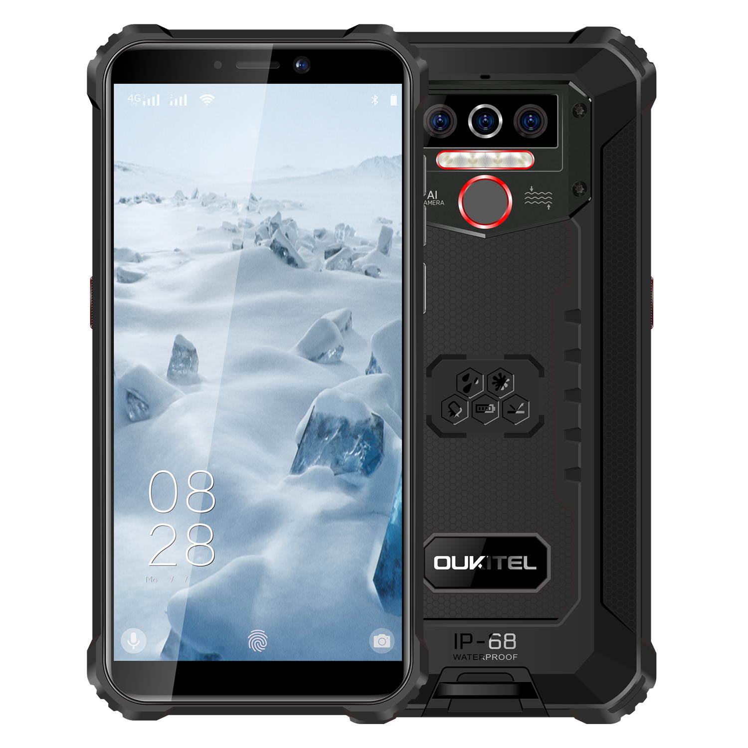 OUKITEL WP5 Rugged Cell Phones Unlocked Android 9 Smartphone 8000mAh Battery Triple Camera 4 LED Flashlights 4GB+32GB IP68 Waterproof 5.5 HD+4G Dual SIM Phone Face/Fingerprint ID