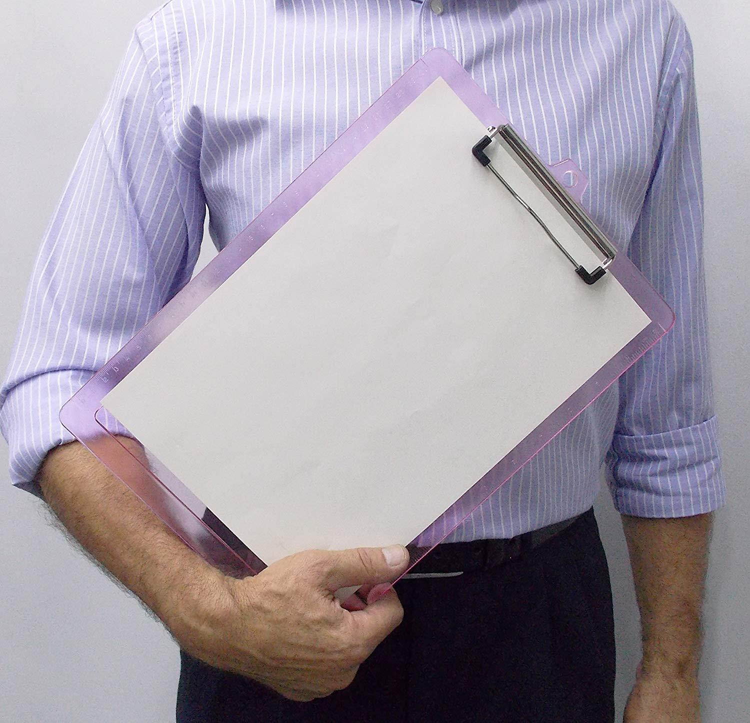 Acrimet Clipboard Letter Size Low Profile Clip (Clear Pink Color) (3 Pack)