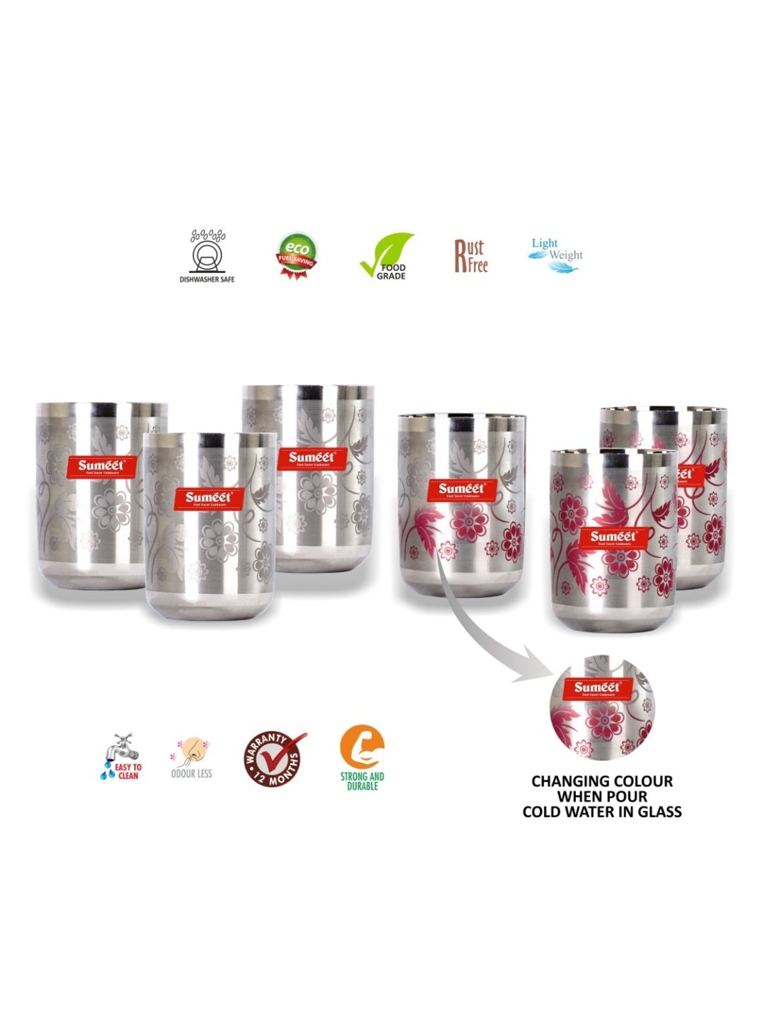 Melbify Roll Sip Transparent Cocktail Glass with straw 250ml - Set of 2