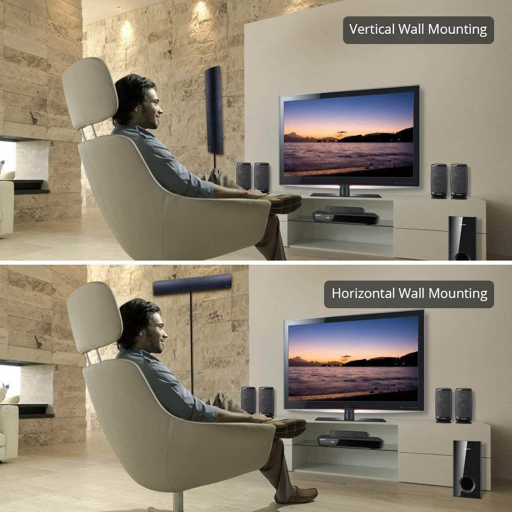 ANTOP HDTV Antenna 65 Miles Range Smartpass Amplified Digital TV Antenna Indoor with 10ft Detachable Coaxial Cable, Multi-Directional Reception and Built-in 4G LTE Filter (Black)