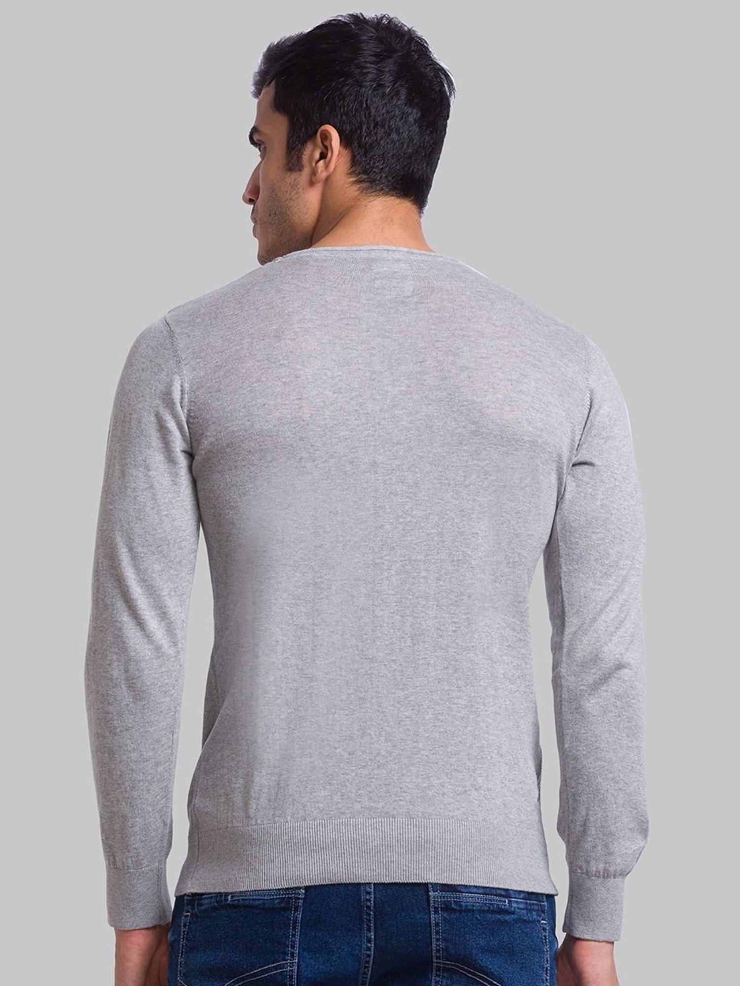 Parx Grey Cotton Regular Fit Sweater