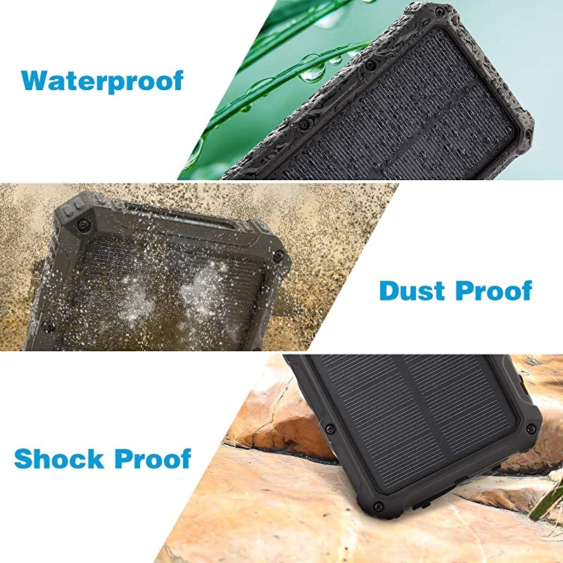 Solar Power Bank 20000mAh -  Qi Wireless Portable Charger Fast Charge with 4 Outputs, USB C Outputs 5V/3A High-Speed - Rainproof Battery Bank for Hiking Camping Outing