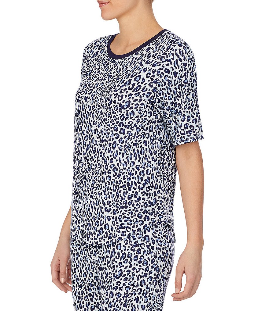 iRelax Animal Print French Terry Crew Neck Short Sleeve Coordinating Top