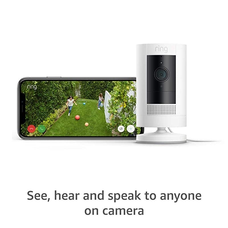 Stick Up Cam PlugIn HD security camera with twoway talk Works with Alexa White