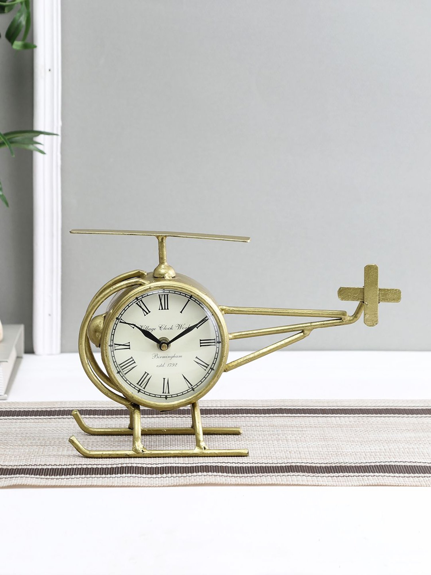 Aapno Rajasthan Gold Iron Helicopter Frame Table Clock