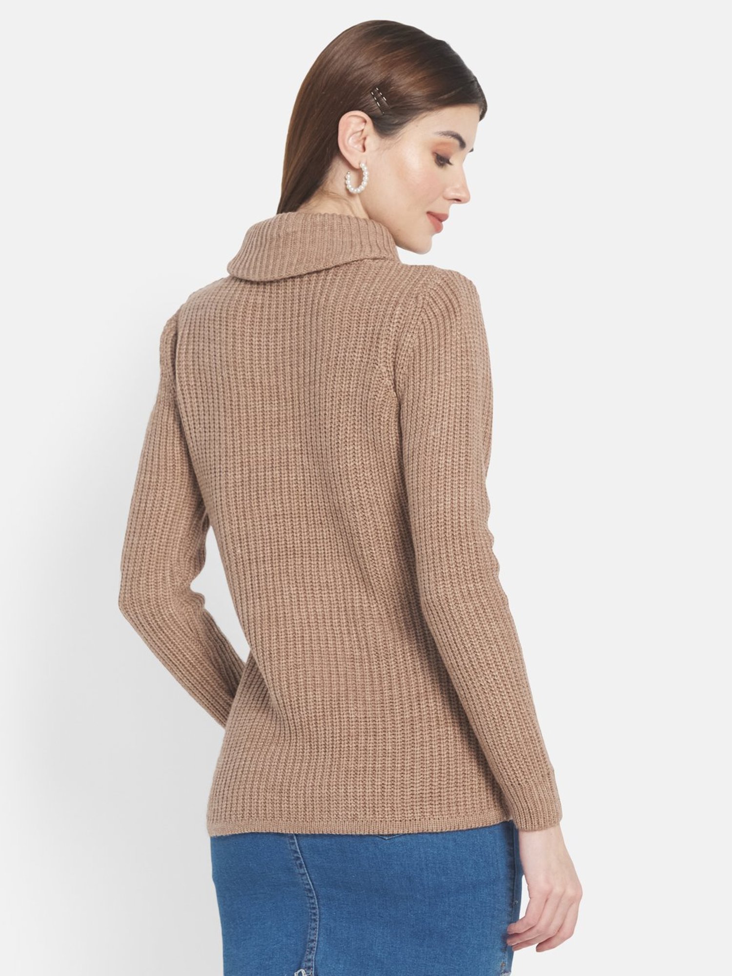 METTLE Brown & white Color Block Pattern Pullover