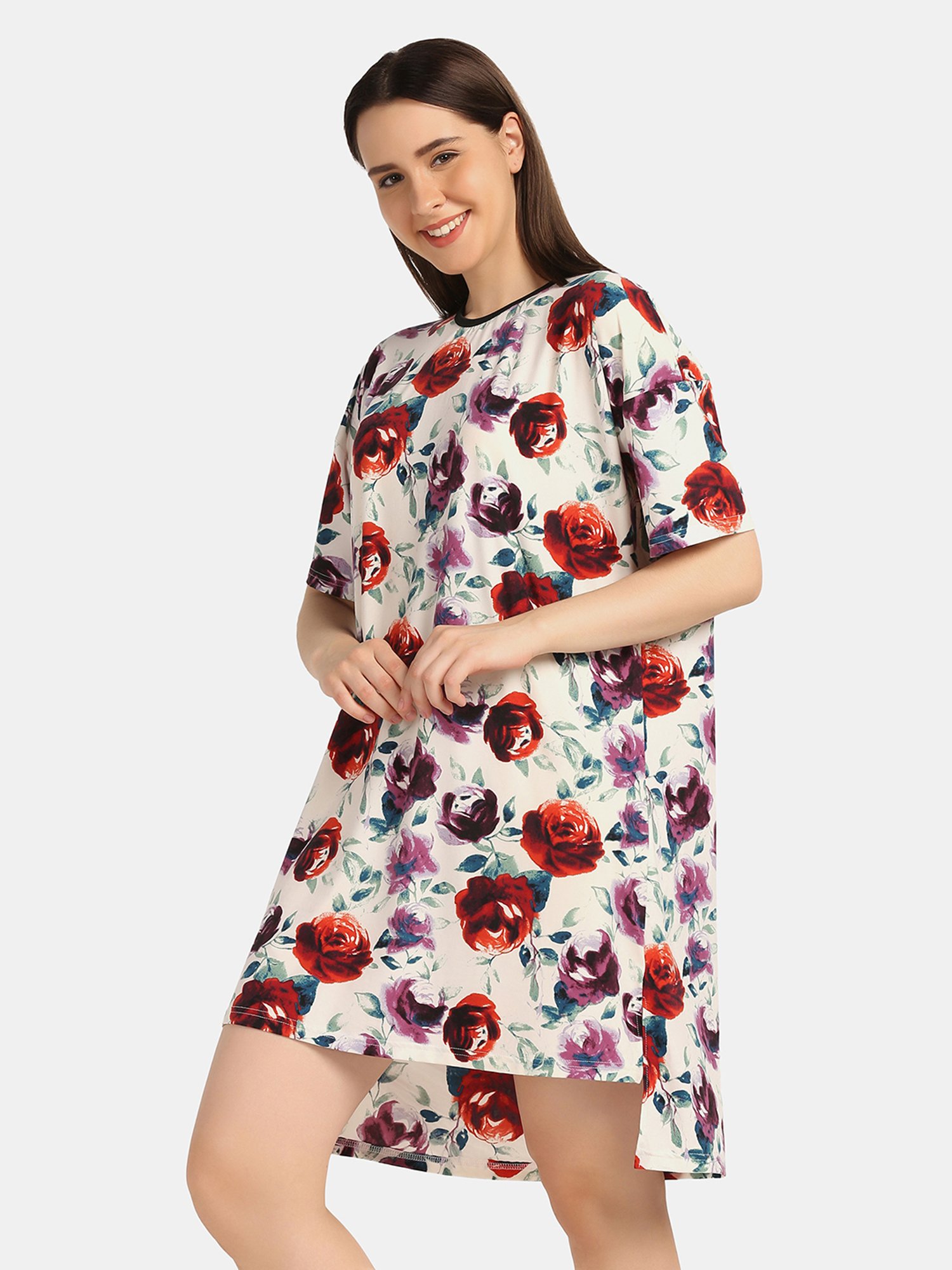 Da Intimo Off White Printed Night T-Shirt Dress