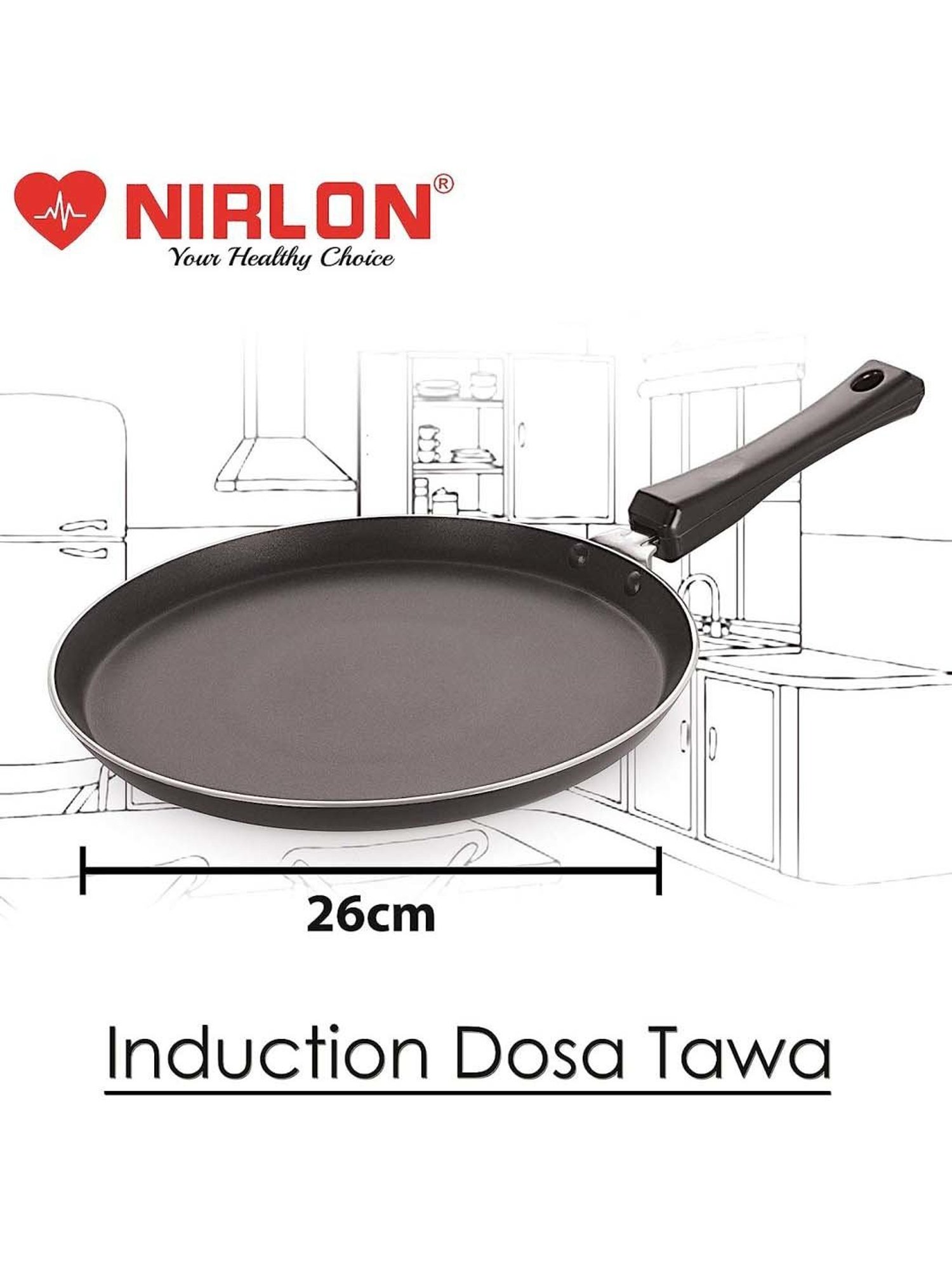 Nirlon Pure Grade Virgin Aluminium Non-stick Induction Base Flat Tawa - 26 cm Diameter