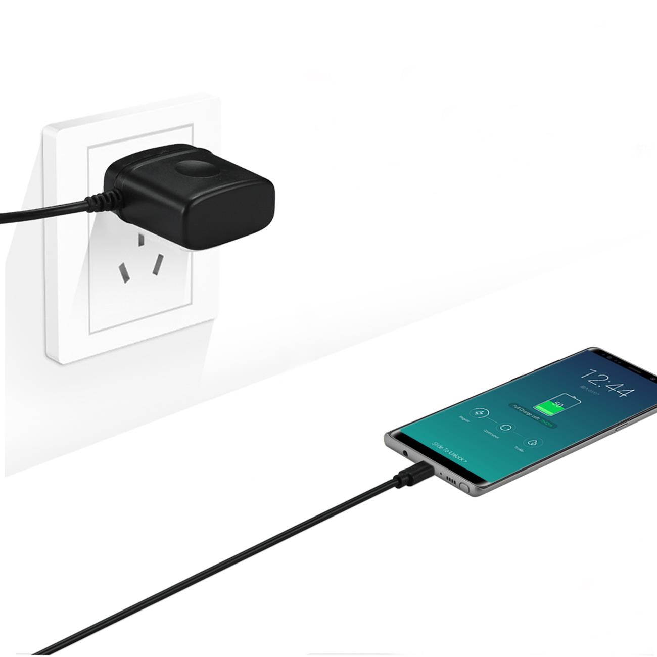 REIKO PORTABLE TYPE C TRAVEL ADAPTER CHARGER WITH BUILT IN CABLE IN BLACK