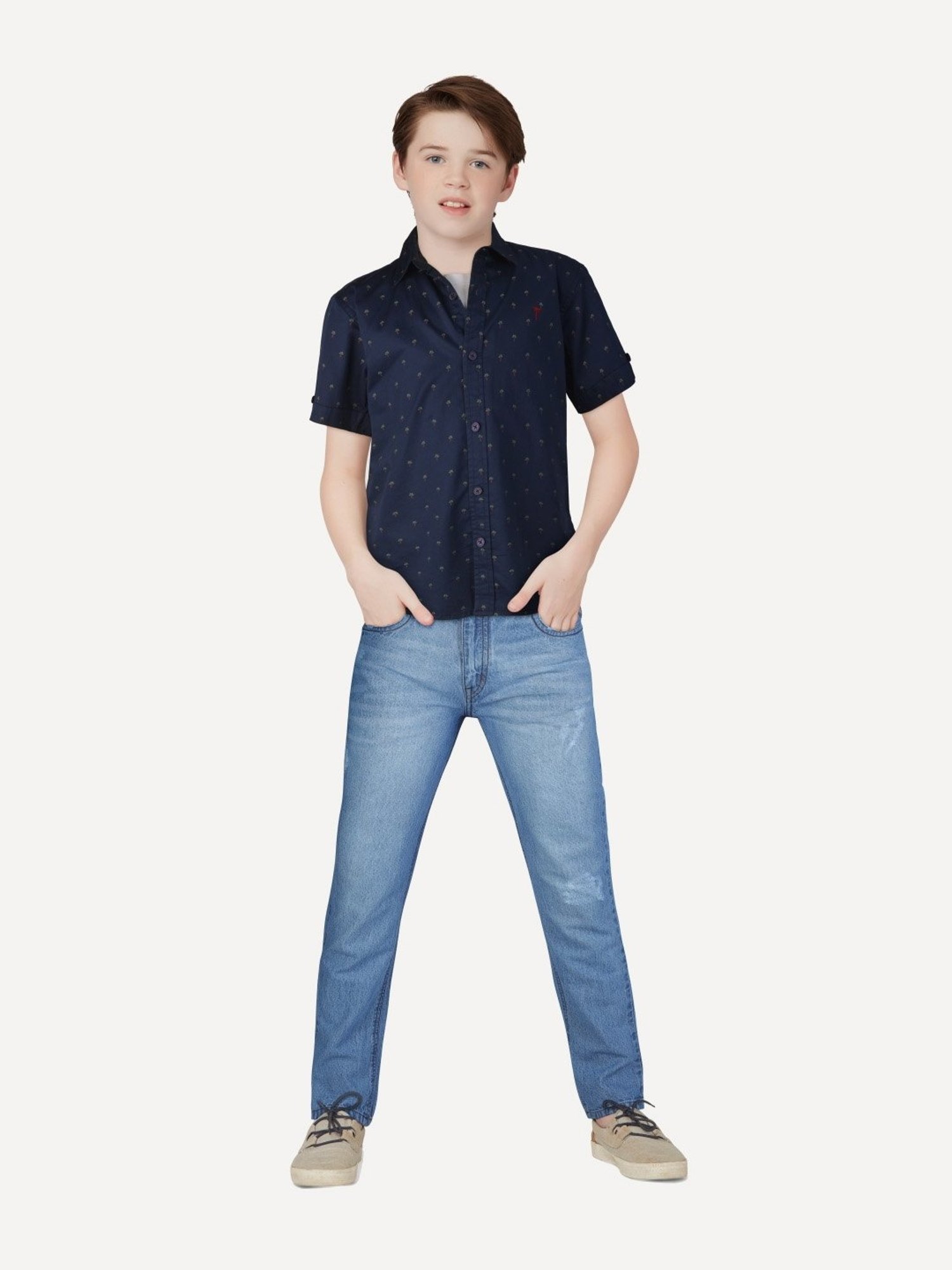Palm Tree Kids Navy Cotton Printed Shirt