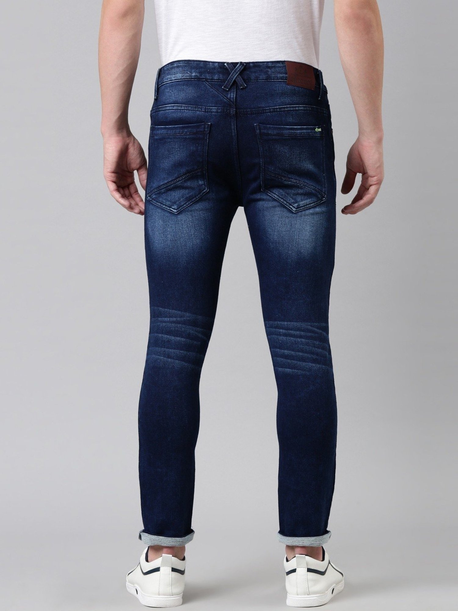 CINOCCI Blue Cotton Slim Fit Distressed Jeans
