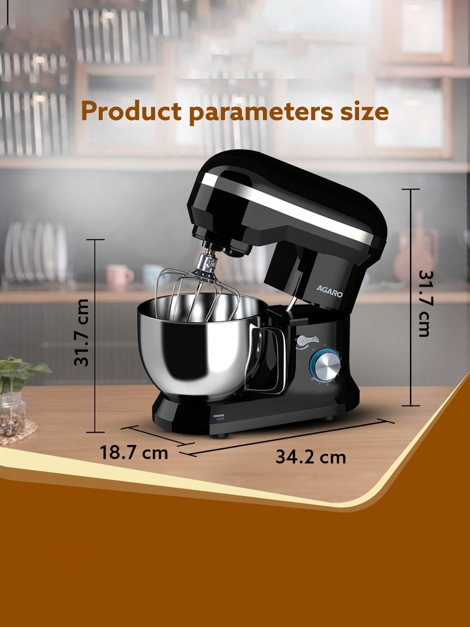 Agaro Royal Stand Mixer 1000W with 8 Speed Setting  I Includes Whisking Cone 5.5 L (Black)