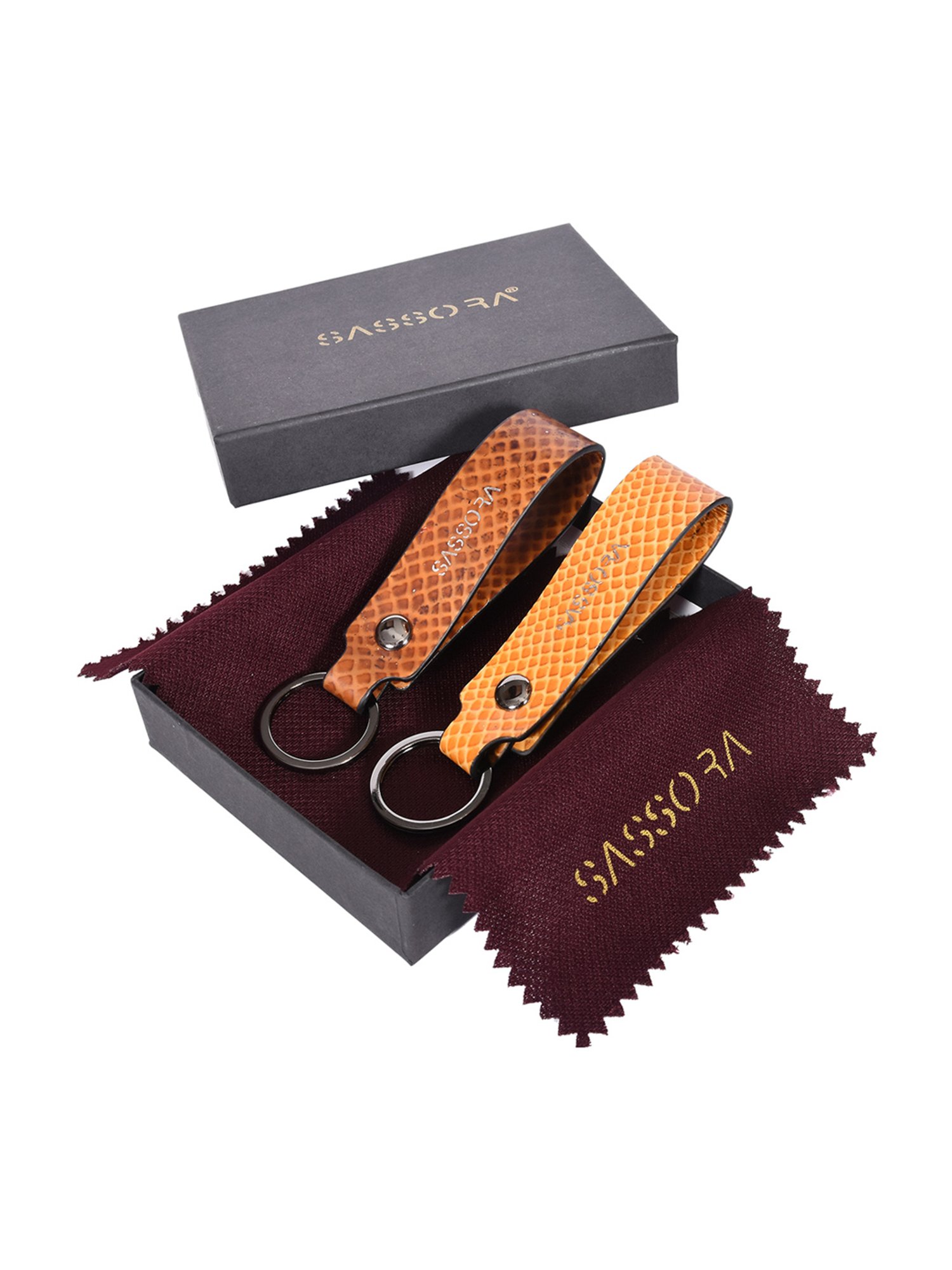 SASSORA Multicolor Leather Keychain Key Ring Holders Anniversary Gift, Birthday Gift - Pack of 2