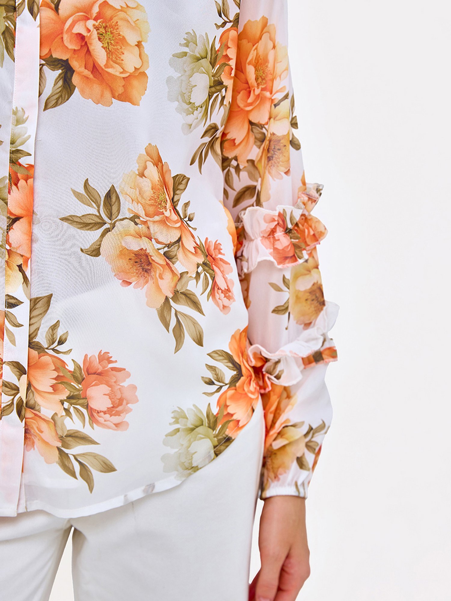 Cover Story Off White & Orange Floral Print Top
