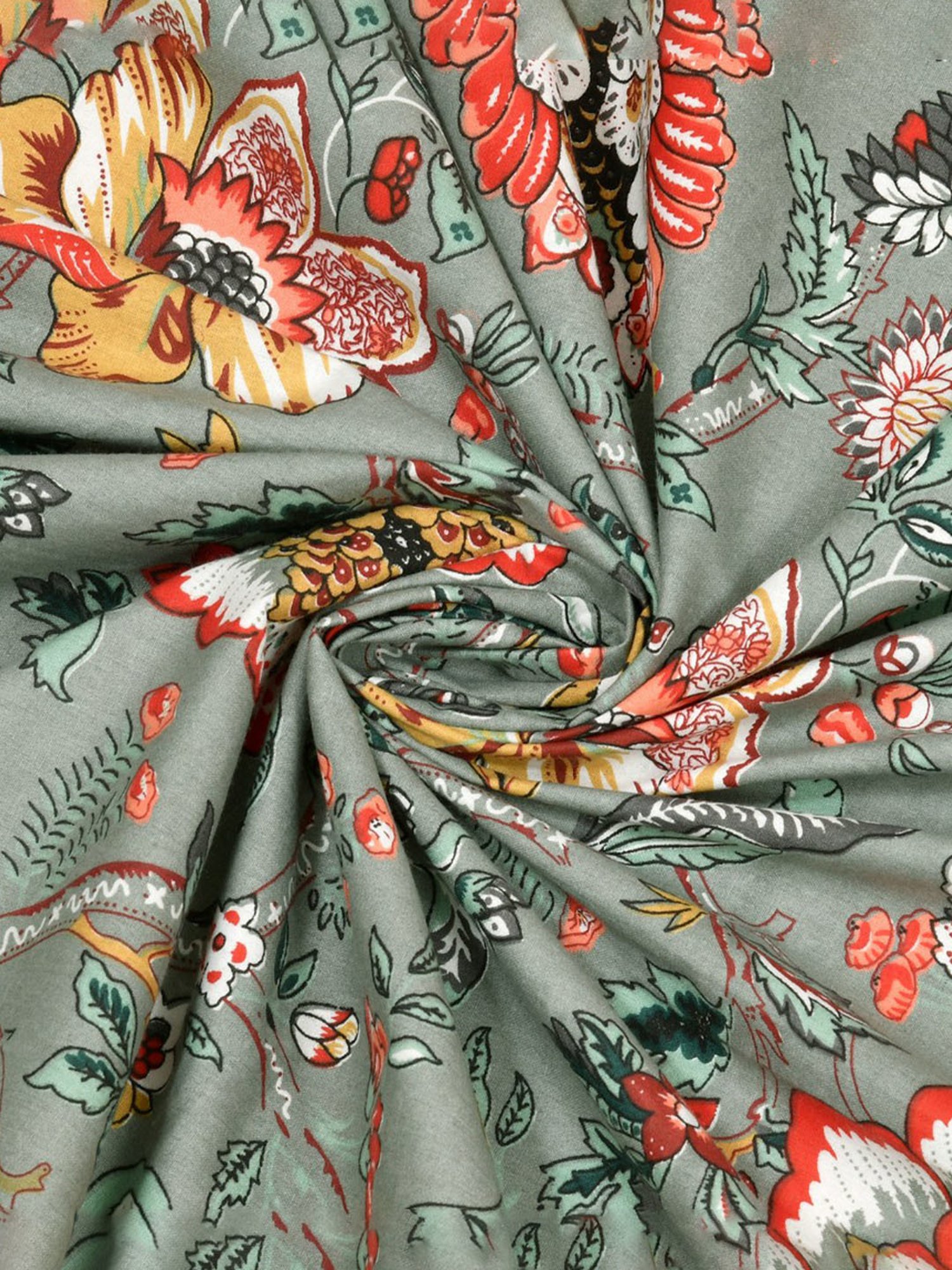 BELLA CASA Printed Green 220 TC Cotton King Bedsheet with 2 Pillow Covers