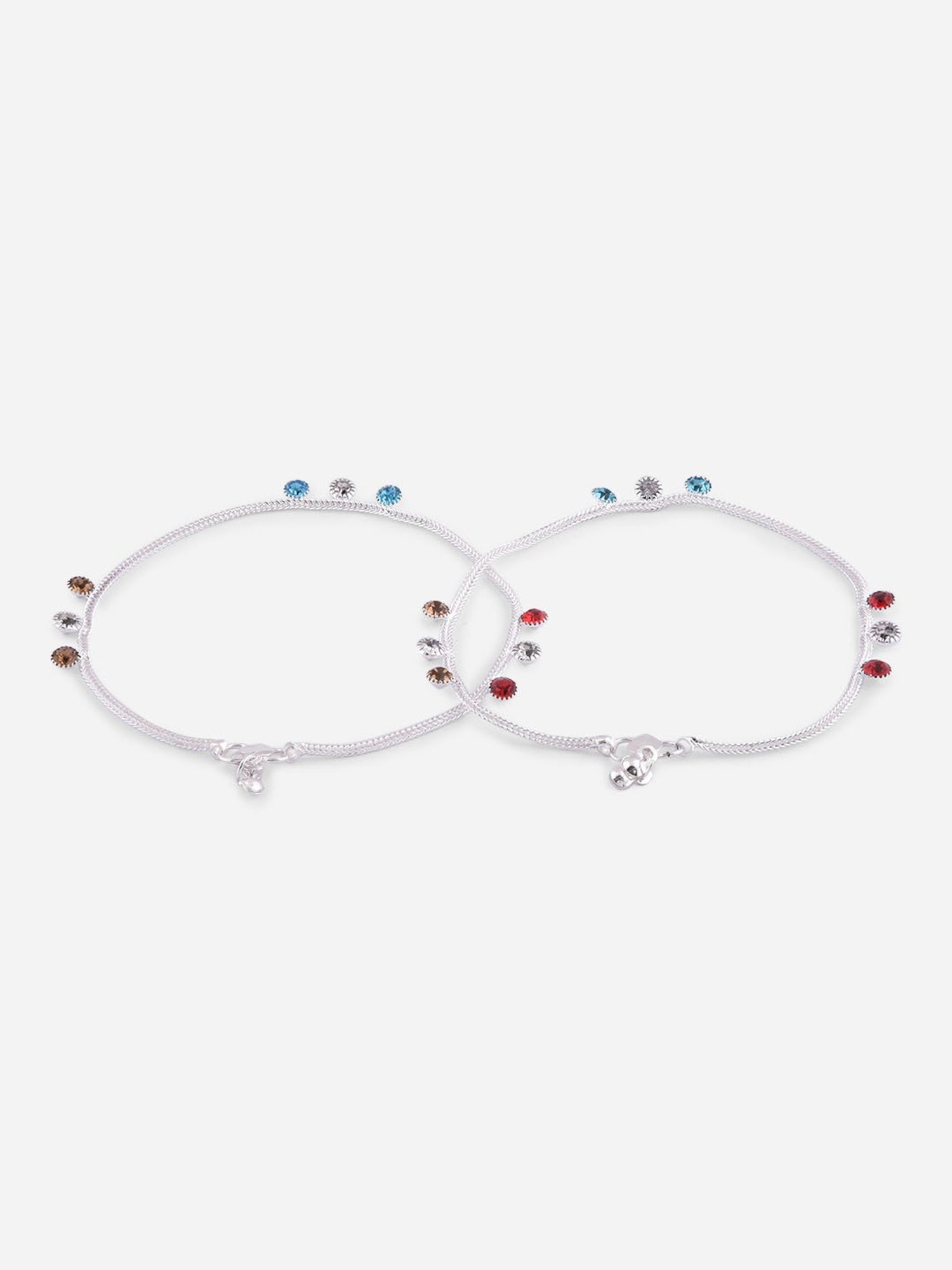 Fida Multicolor Stones Silver-Plated Anklets for Women - Set of 2