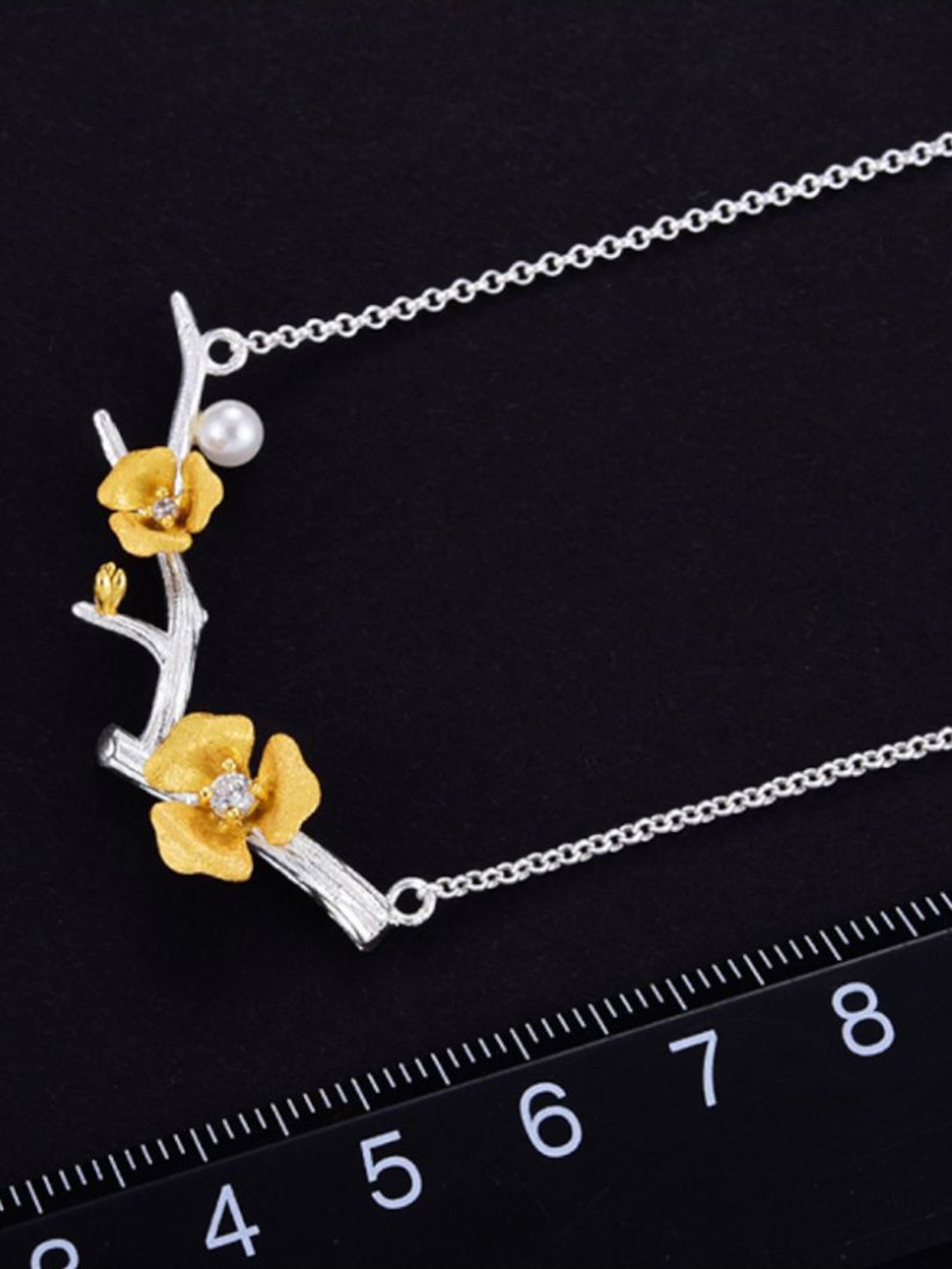 Rihi by P.C. Chandra Jewellers 92.5 Sterling Silver Silver Flower Branch Necklace for Women & Girls