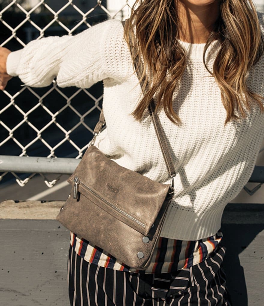 Hammitt VIP Studded Leather Fold-Over Zip Flap Medium Crossbody Bag