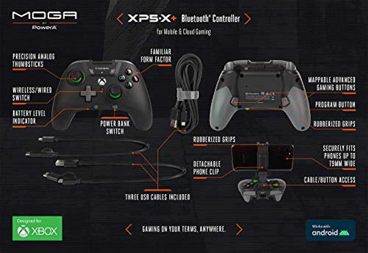 PowerA Moga XP5-X Plus Bluetooth Controller for Mobile And Cloud Gaming On Android And PC, Gamepad, Phone Clip, Gaming Controller - Xbox One (1510705-01)