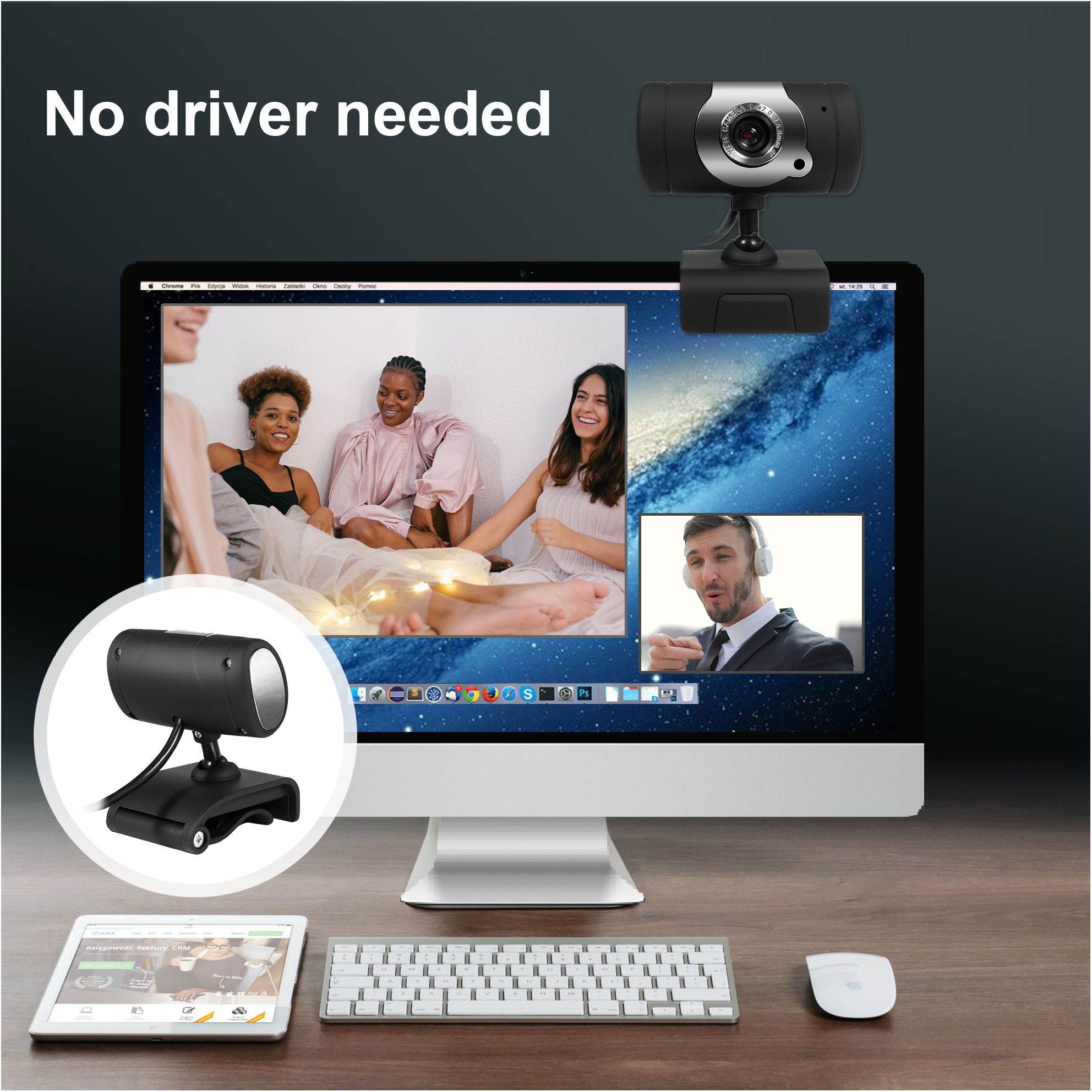 USB Web Camera, HD Webcam with Microphone for PC Computers Laptops, USB Clip-On Web Cam 360 Degree Rotatable for Notebook Laptop